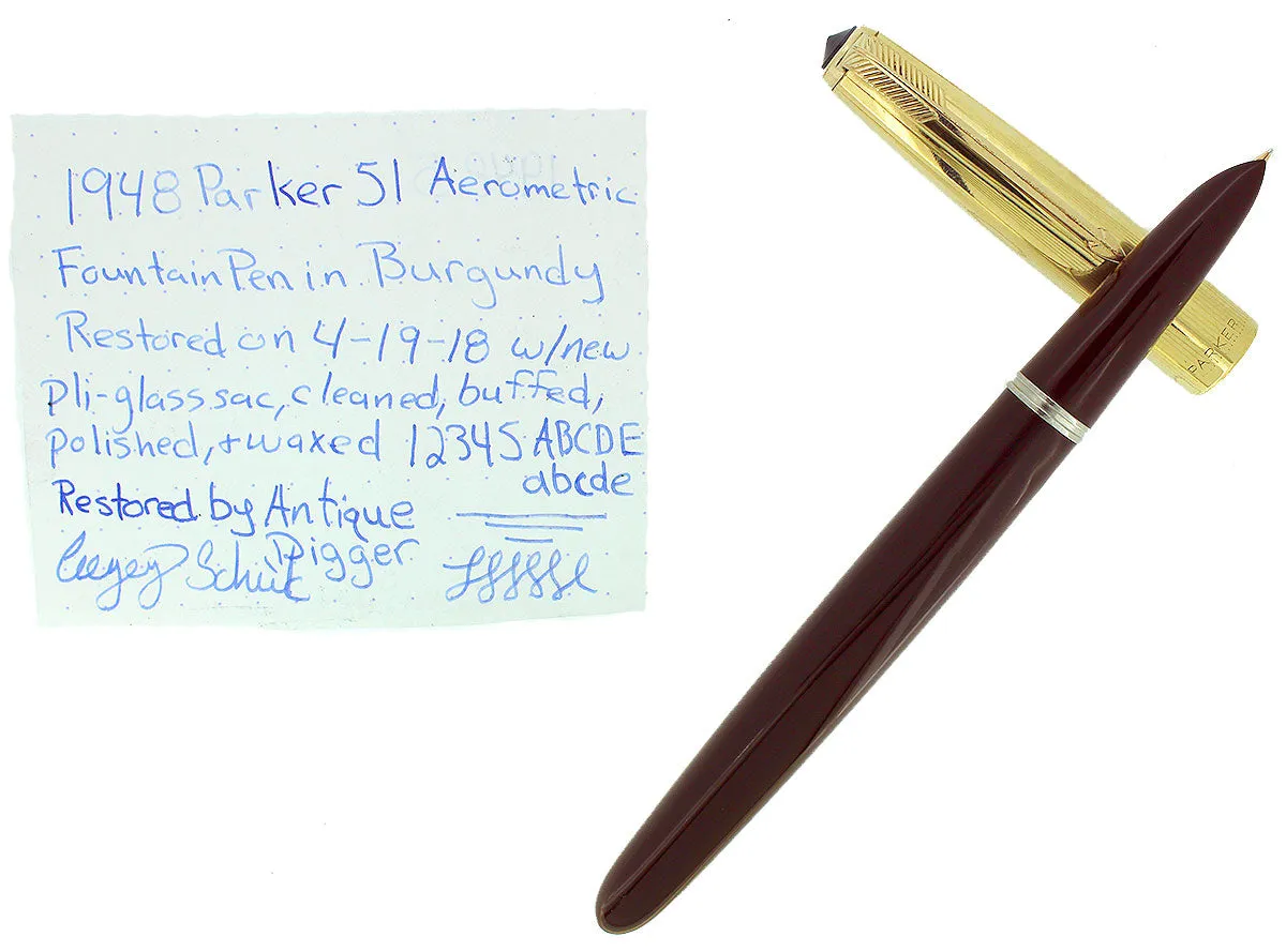 1948 PARKER 51 BURGUNDY AEROMETRIC FOUNTAIN PEN FINE/MEDIUM NIB RESTORED