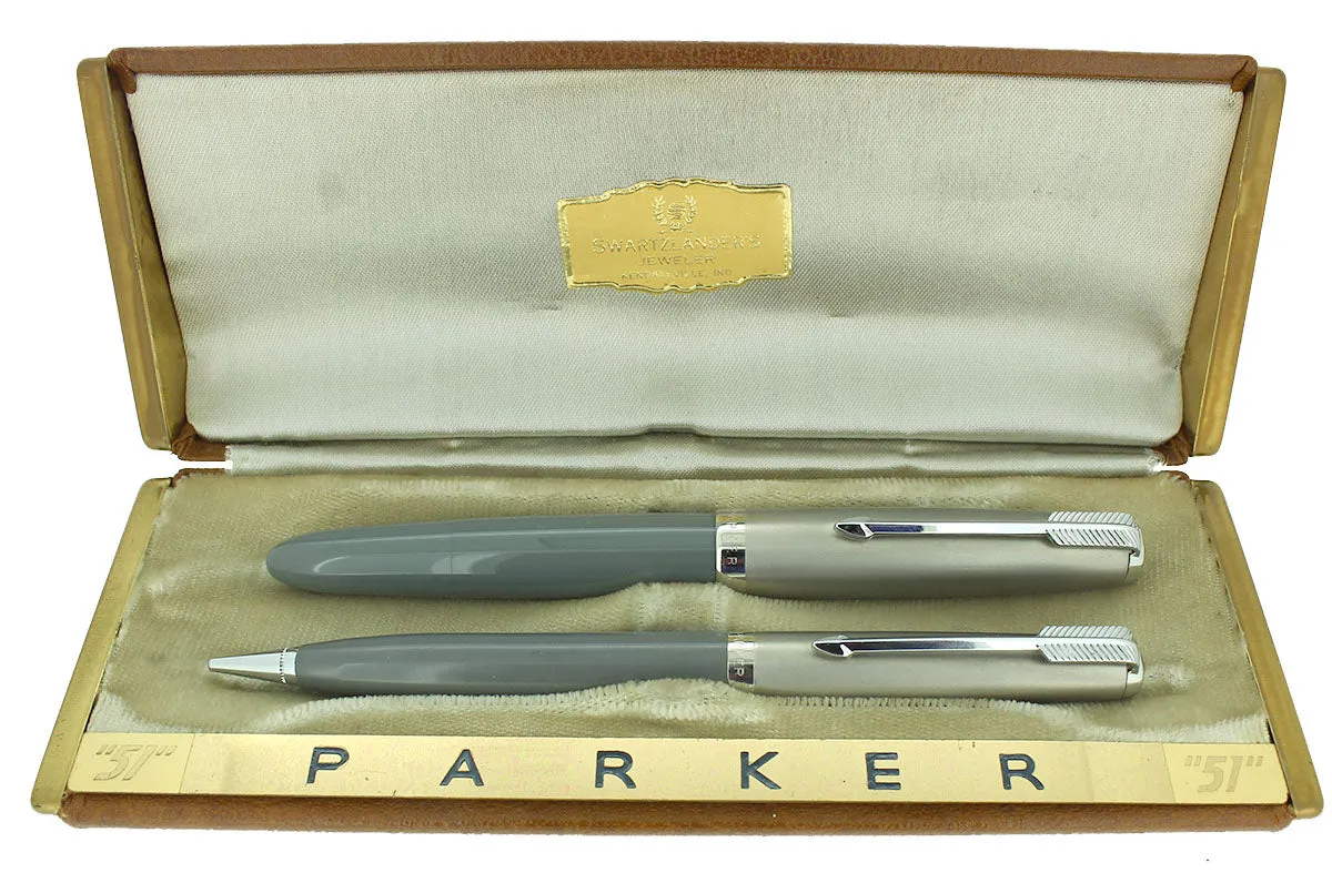 1948 PARKER 51 DOVE GRAY VACUMATIC FOUNTAIN PEN & PENCIL RESTORED NEAR MINT