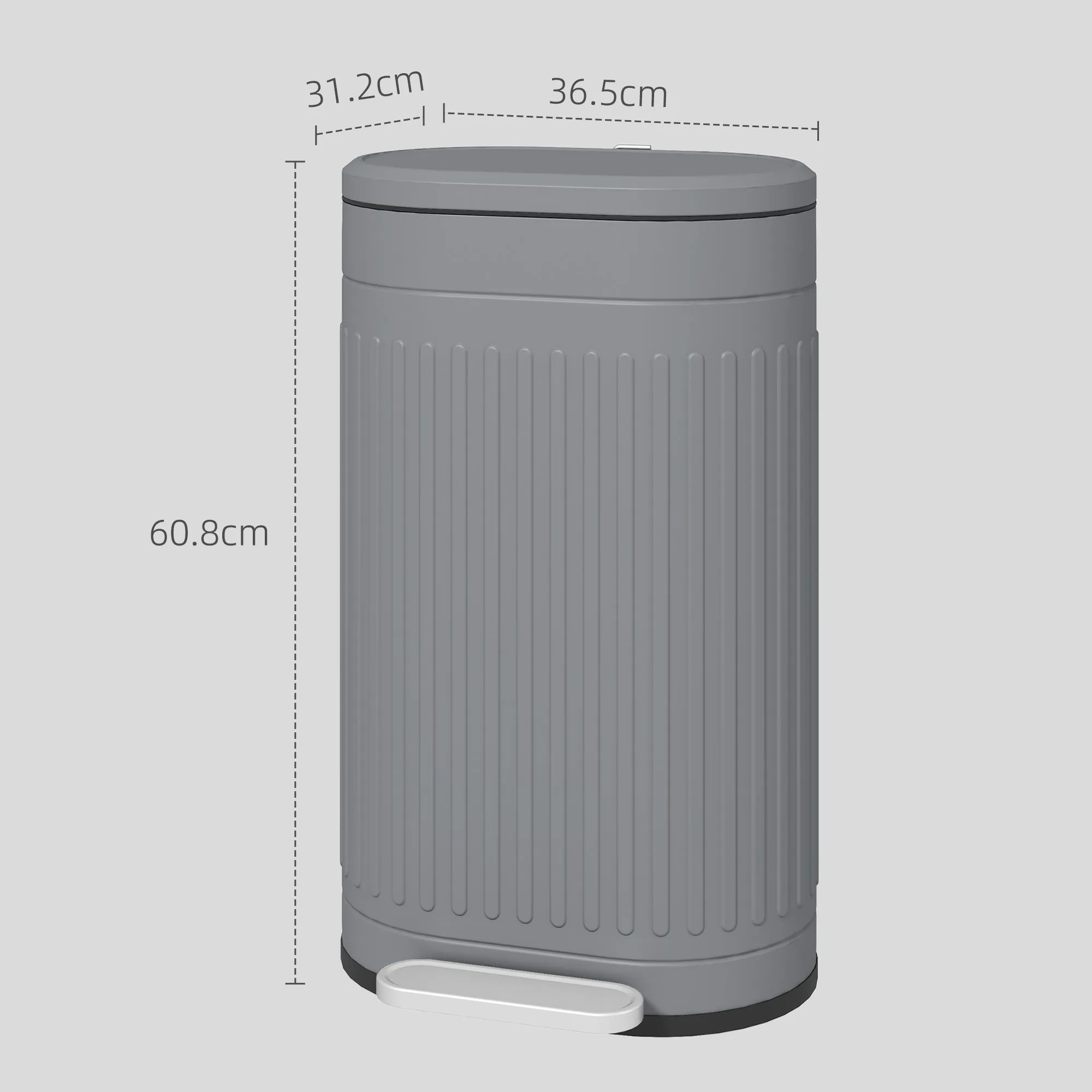 30L Pedal Bin, Metal Kitchen Bin with Soft-close Lid, Grey