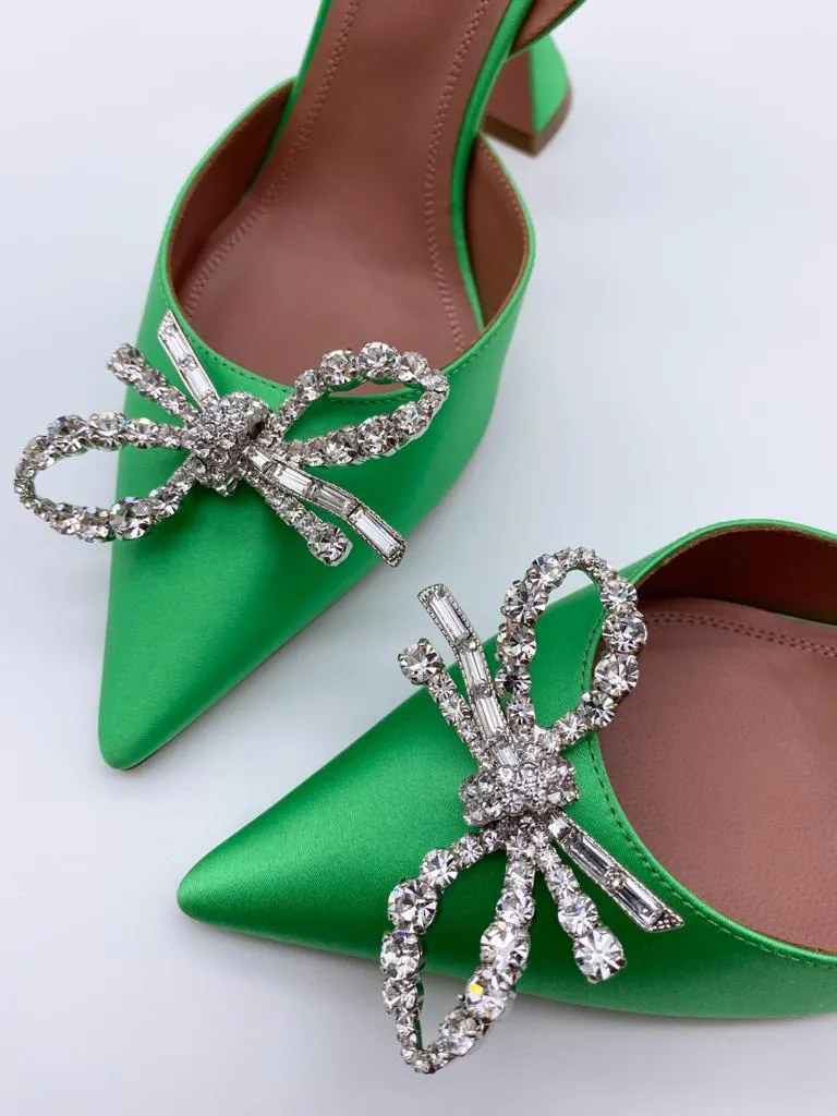 Amina Muaddi Rosie Satin Slingback Pumps (Green)