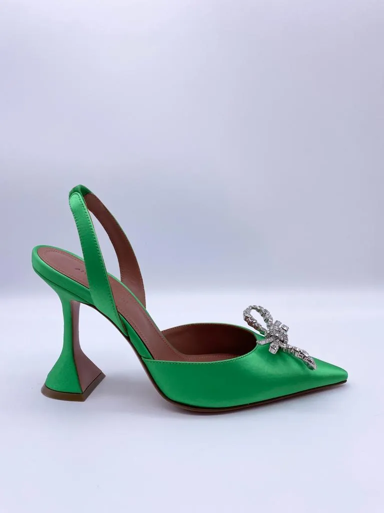 Amina Muaddi Rosie Satin Slingback Pumps (Green)