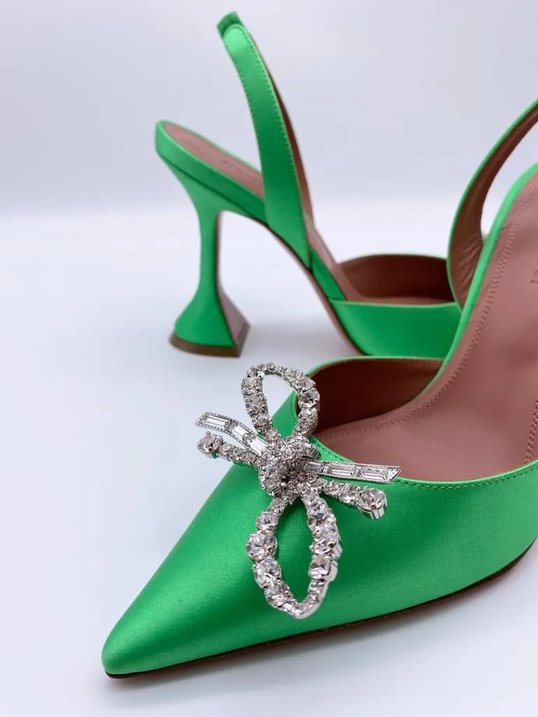 Amina Muaddi Rosie Satin Slingback Pumps (Green)