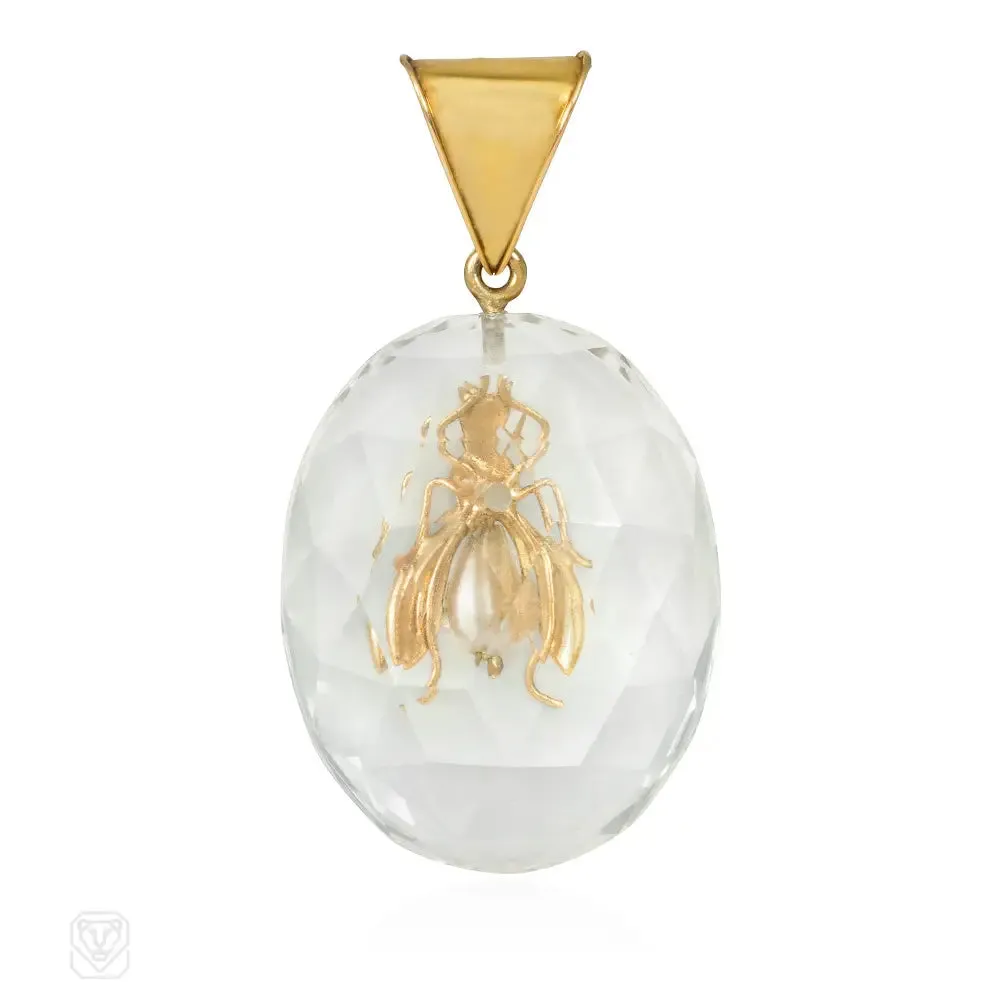 Antique crystal and gemset fly pendant