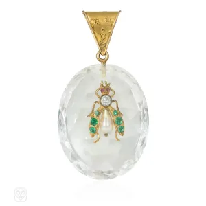 Antique crystal and gemset fly pendant