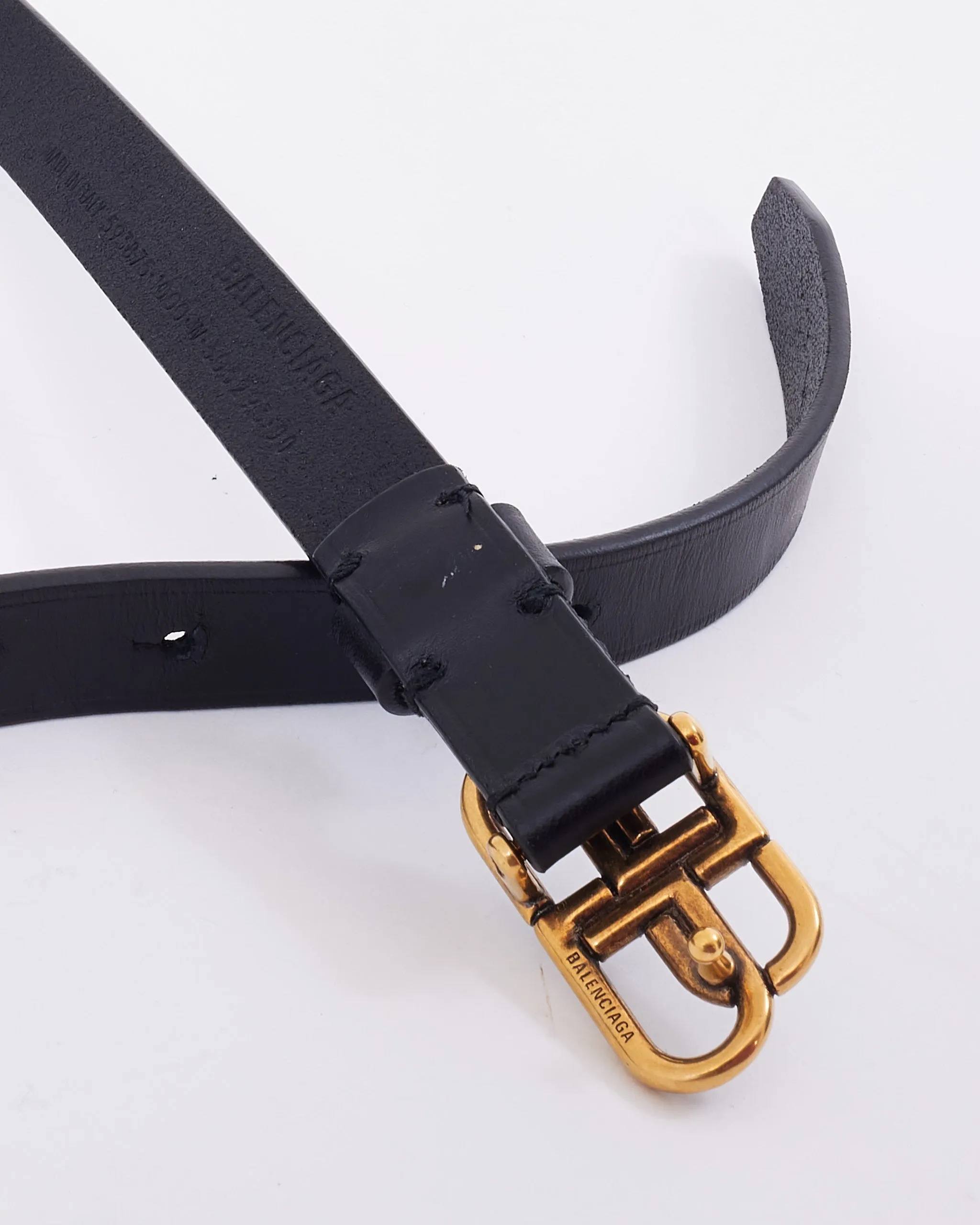 Balenciaga Black Leather Crystal BB Logo Belt - 90