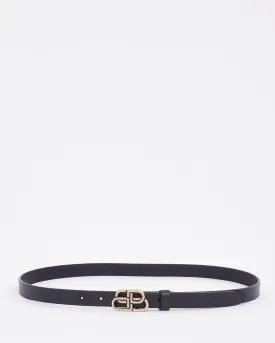 Balenciaga Black Leather Crystal BB Logo Belt - 90