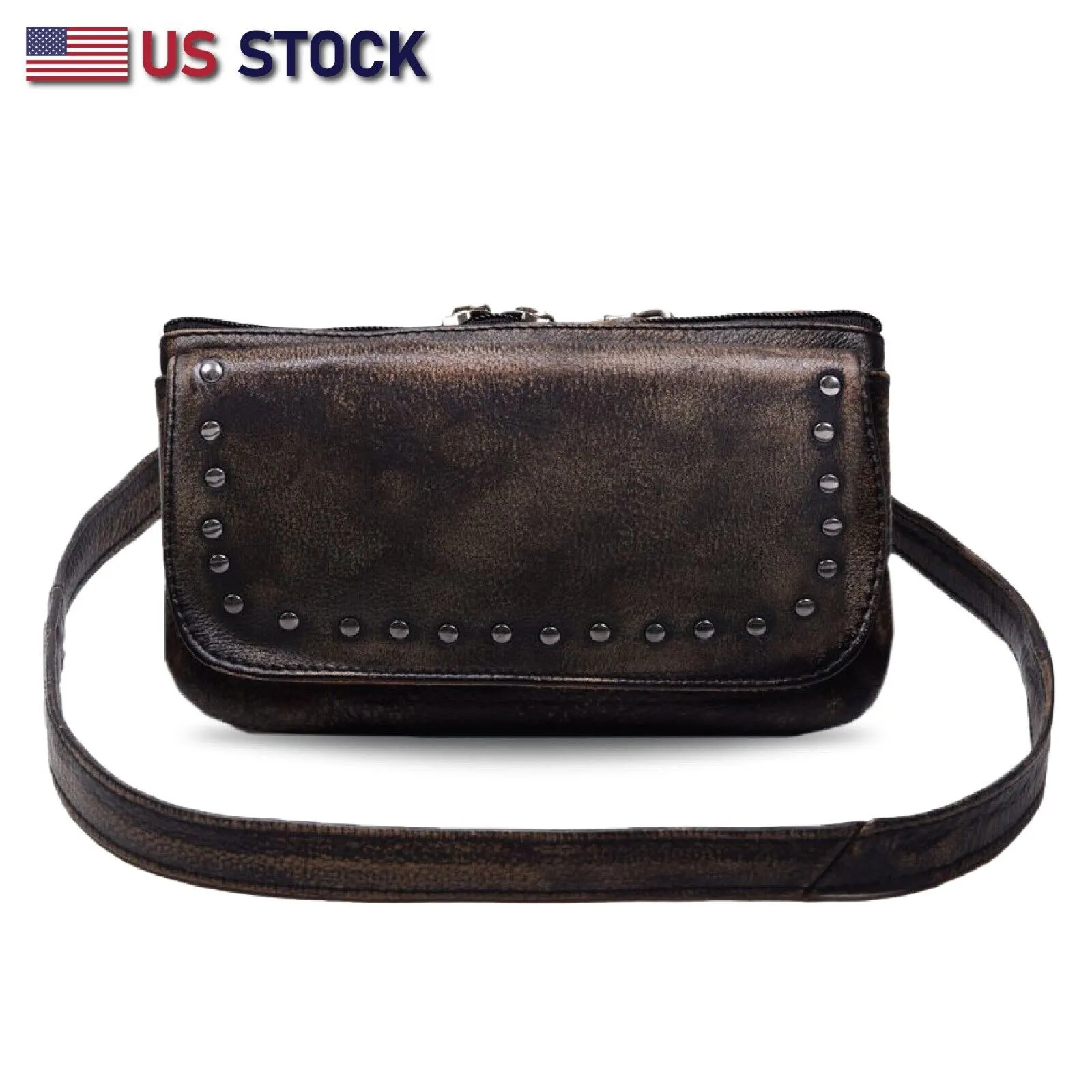 Beige HL80151BEIGE Leather HipClip Purse Bag Women Waist Fanny Pack Motorcycle Distressed BROWN