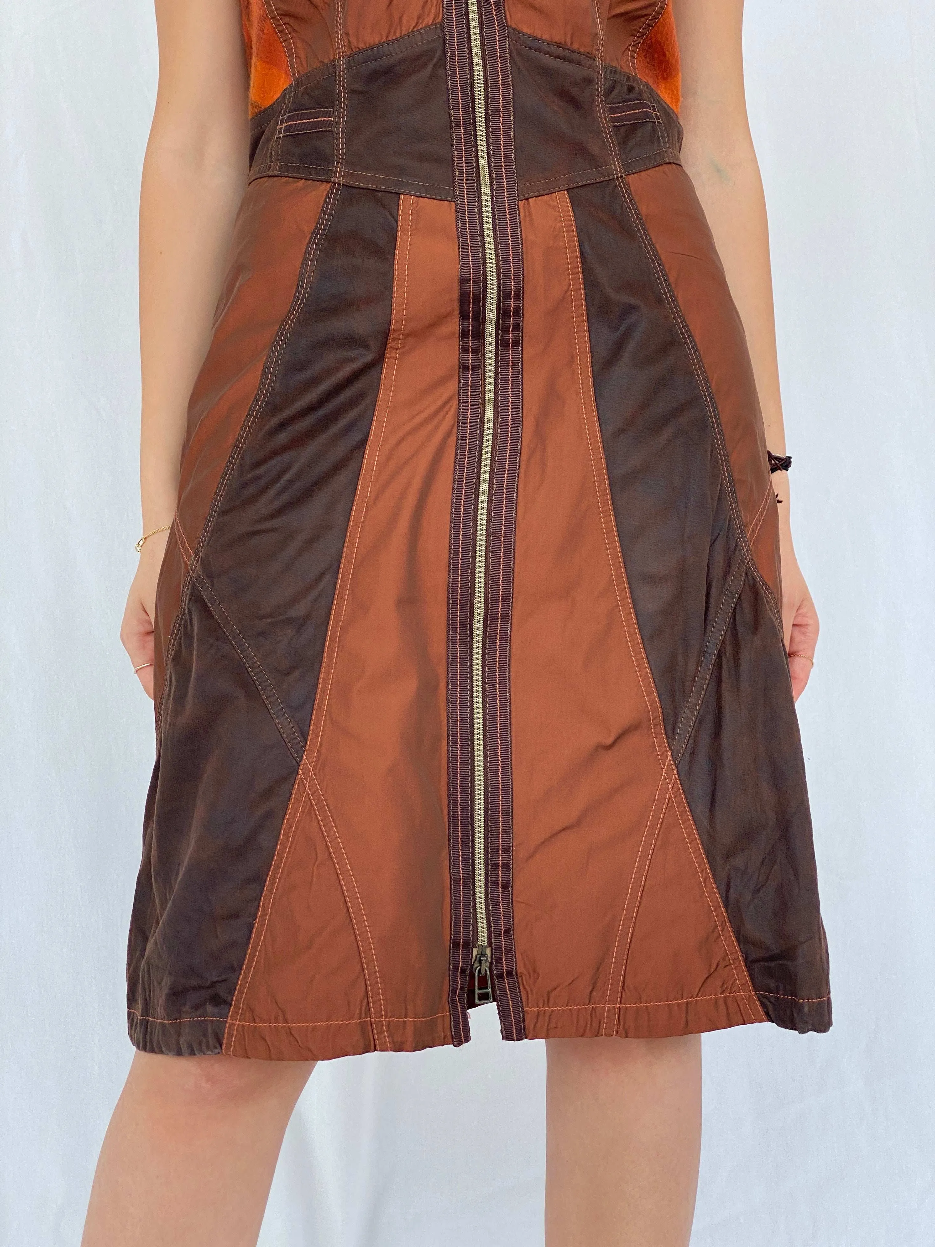 BIBA Patchwork Brown Midi Dress Size M