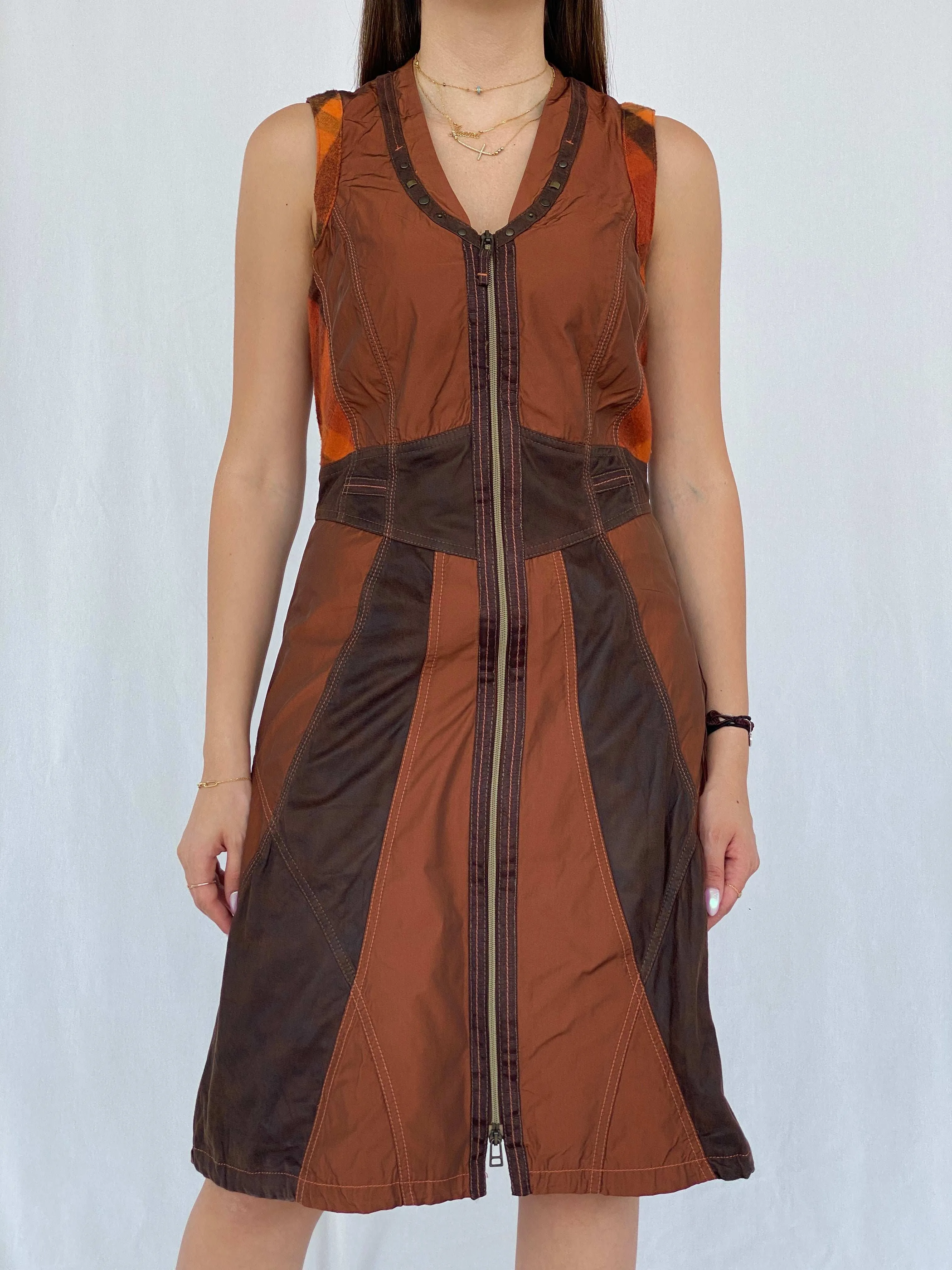 BIBA Patchwork Brown Midi Dress Size M