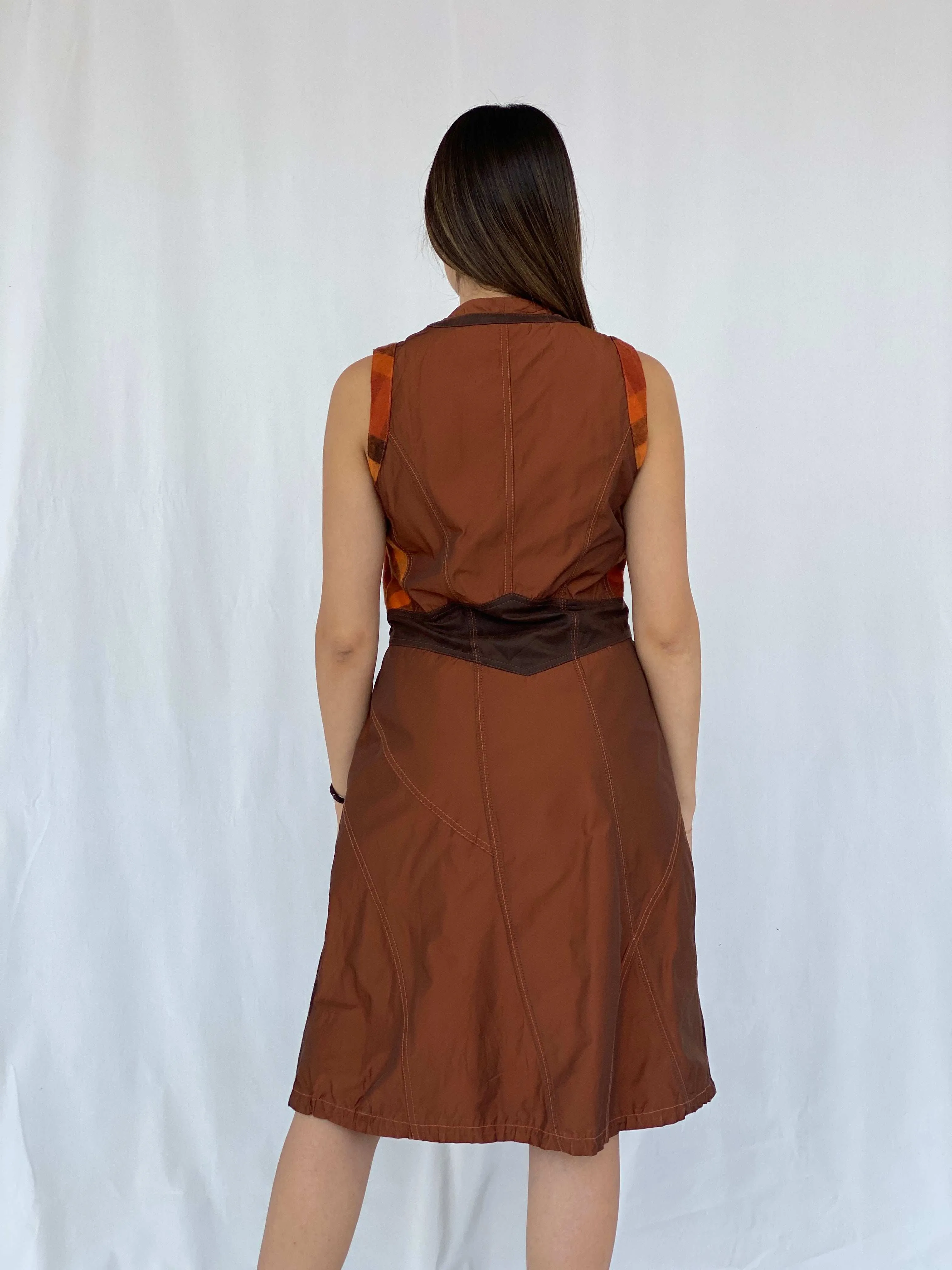 BIBA Patchwork Brown Midi Dress Size M