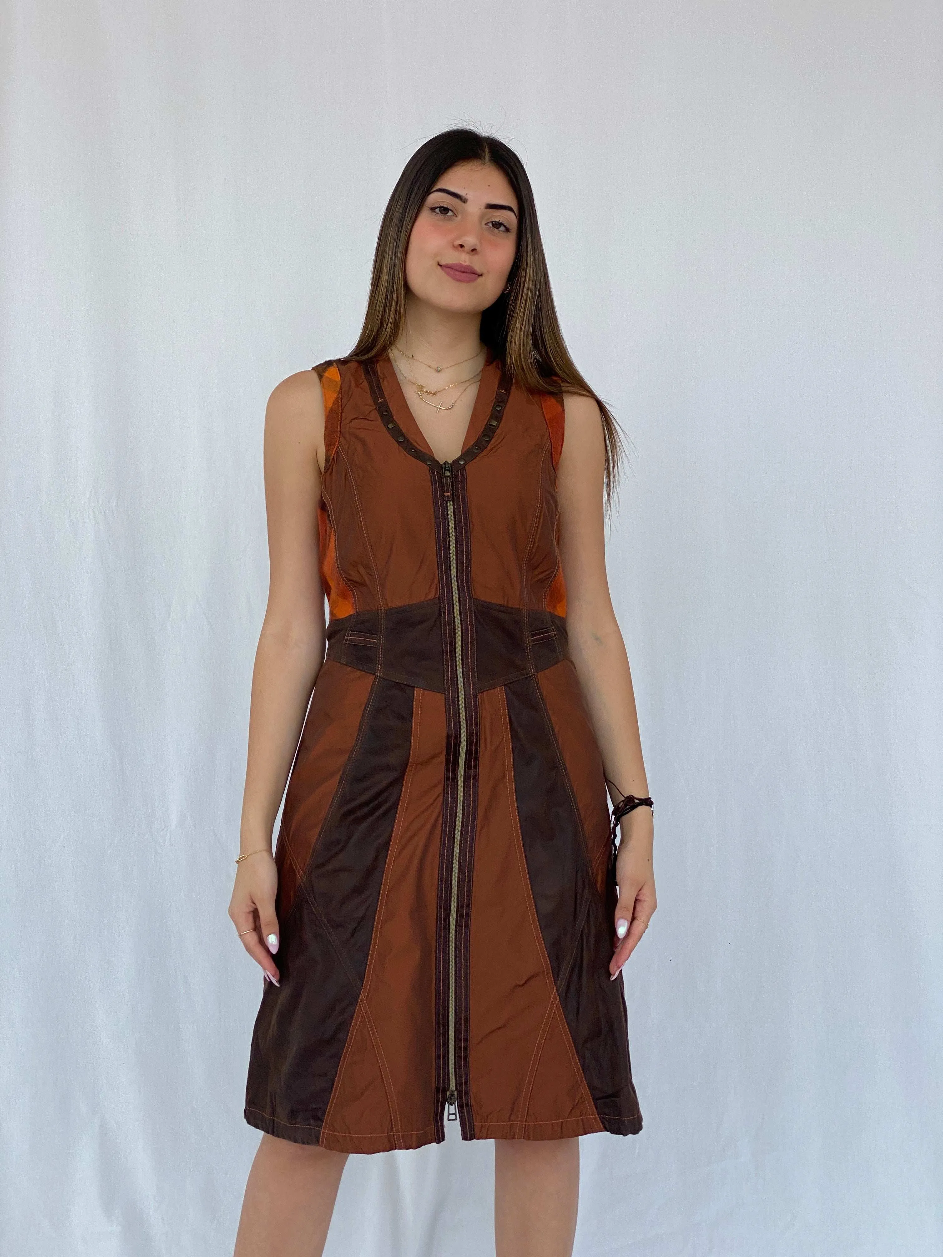 BIBA Patchwork Brown Midi Dress Size M