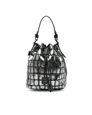 Croc Embossed Leather Drawstring Bucket Bag