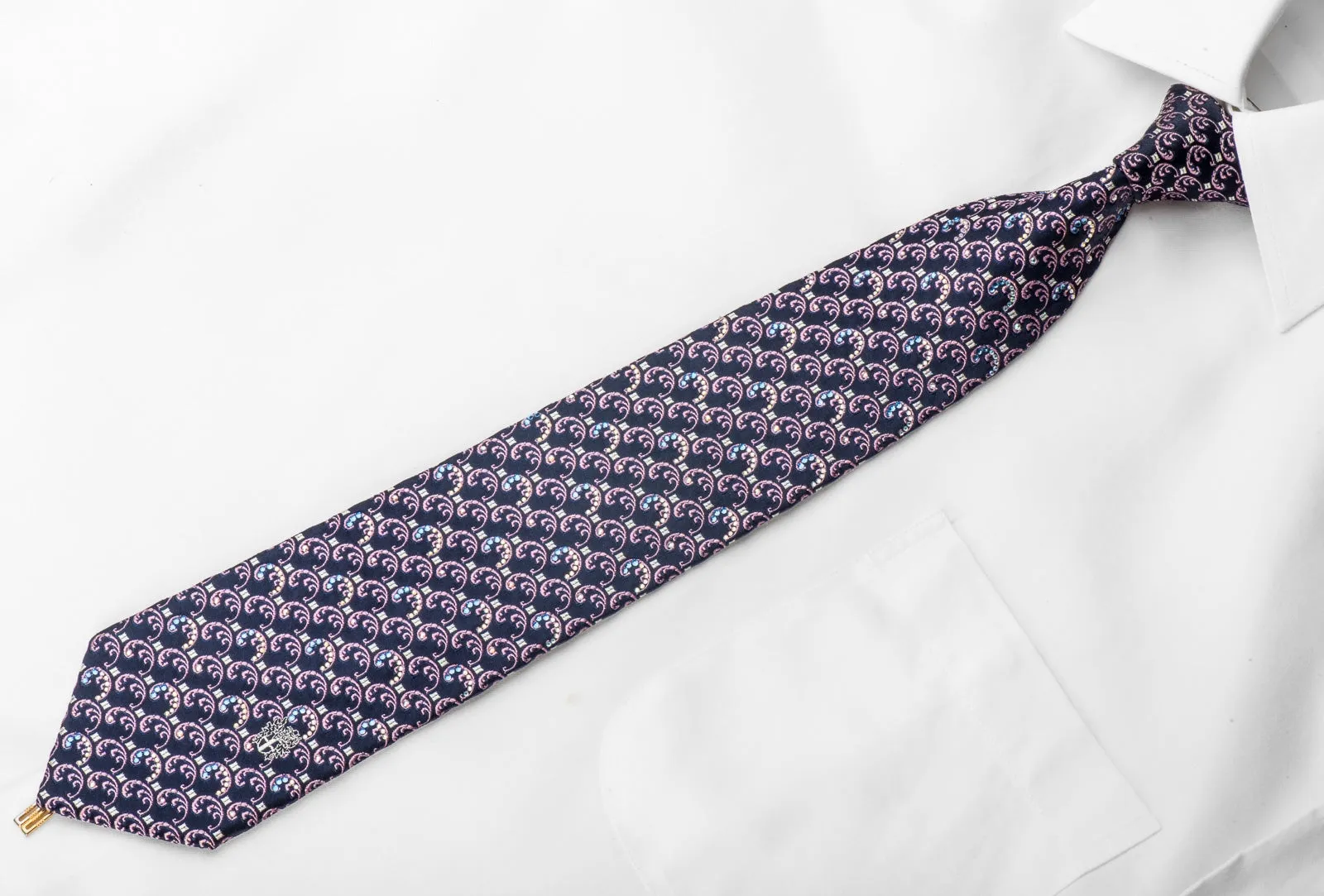 Daks Crystal Necktie Purple Acanthus On Navy Silk With Purple Sparkles