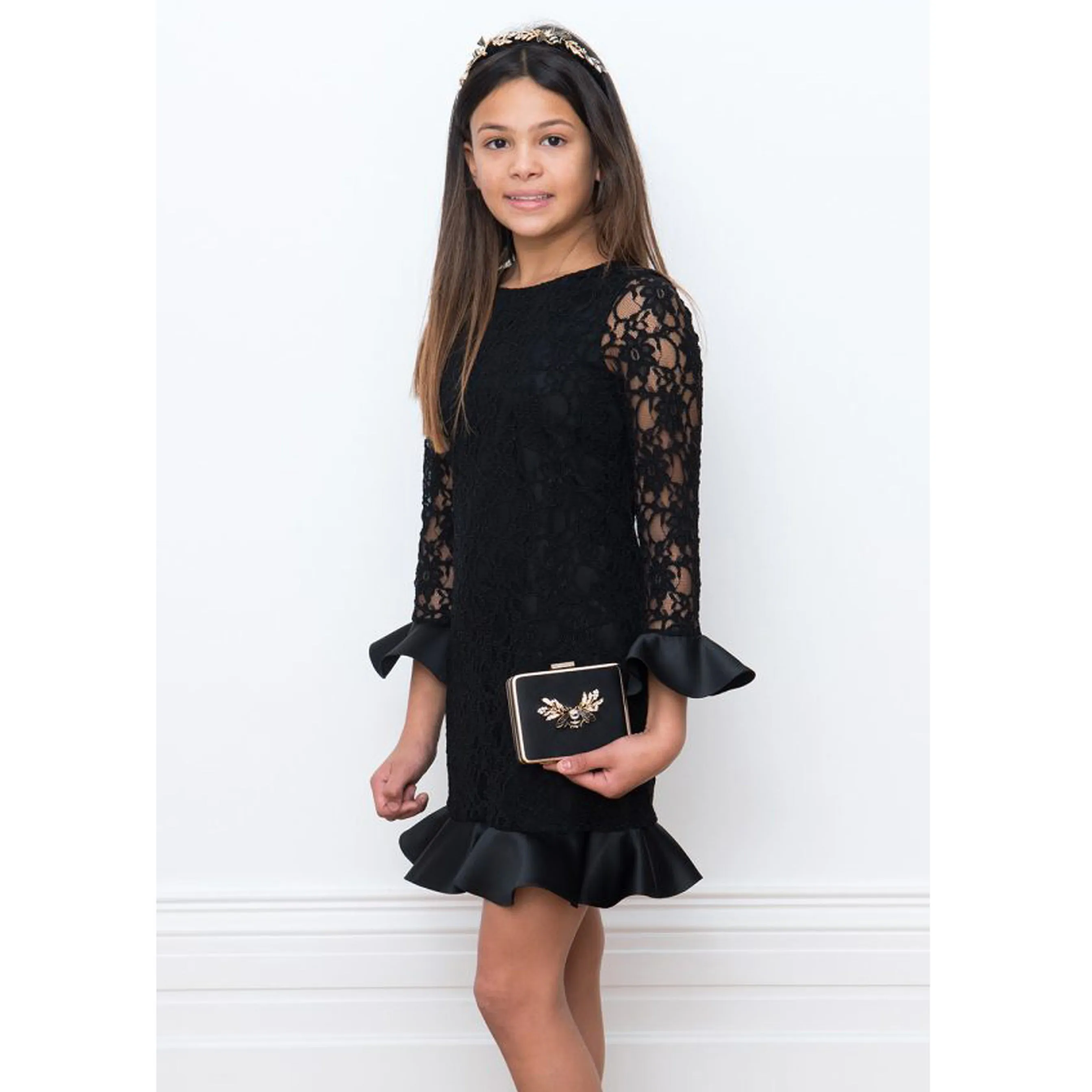 David Charles Black Lace Evening Dress