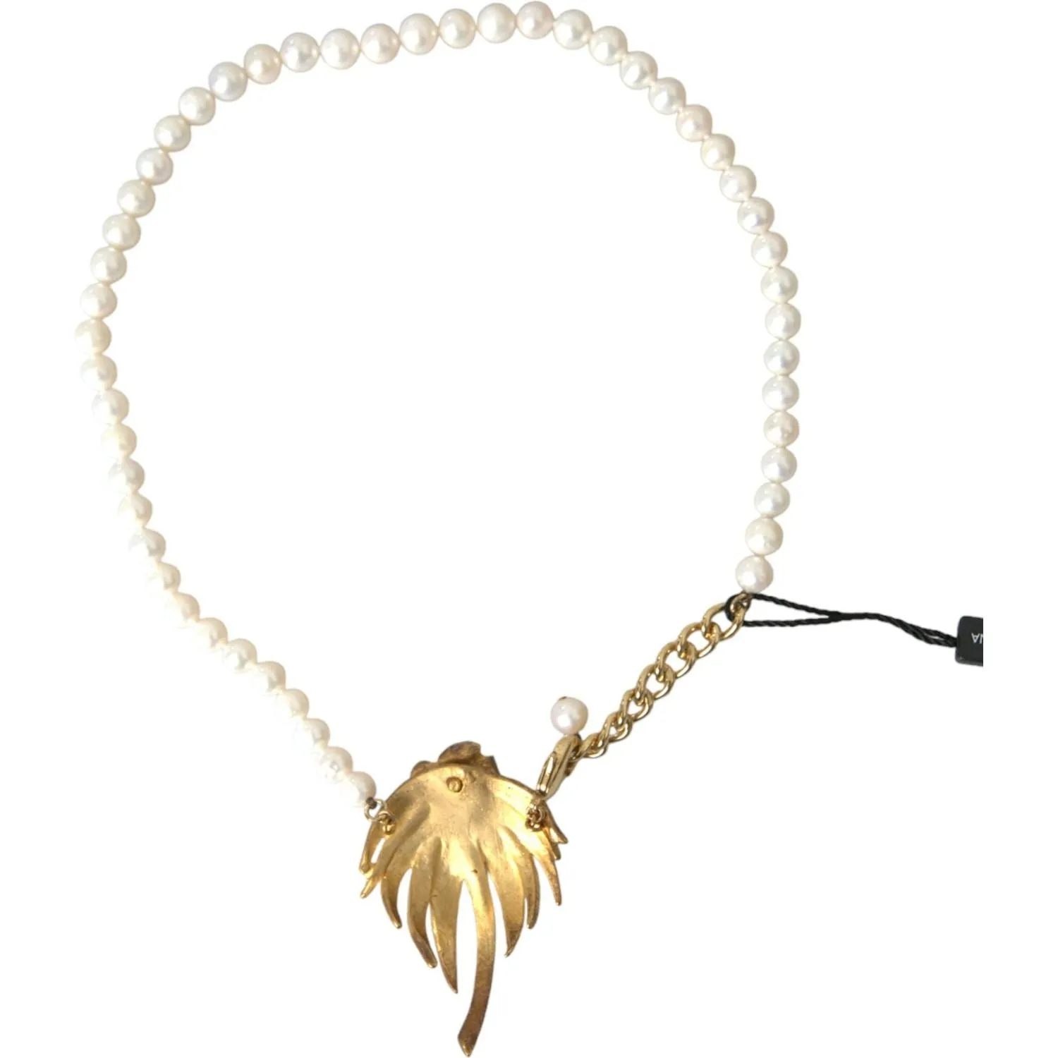 Dolce & Gabbana Gold Brass Crystal Pearl Tree Pendant Charm Necklace