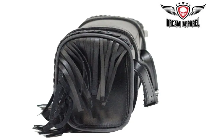 Dream Apparel Leather Motorcycle Tool Bag with Braid, Fringes, and Concho