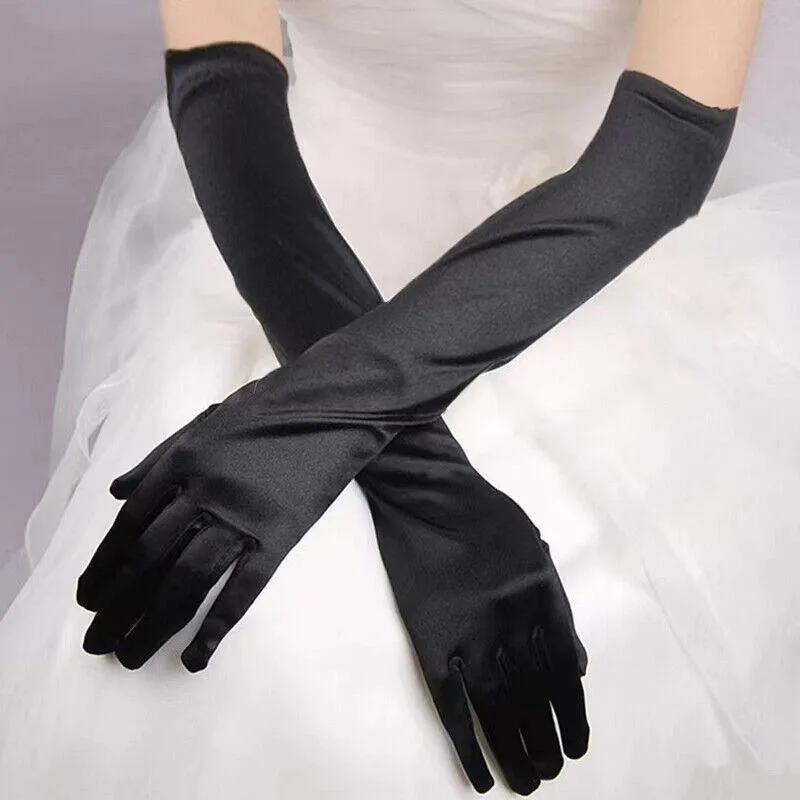 Elegant Long Satin Evening Gloves