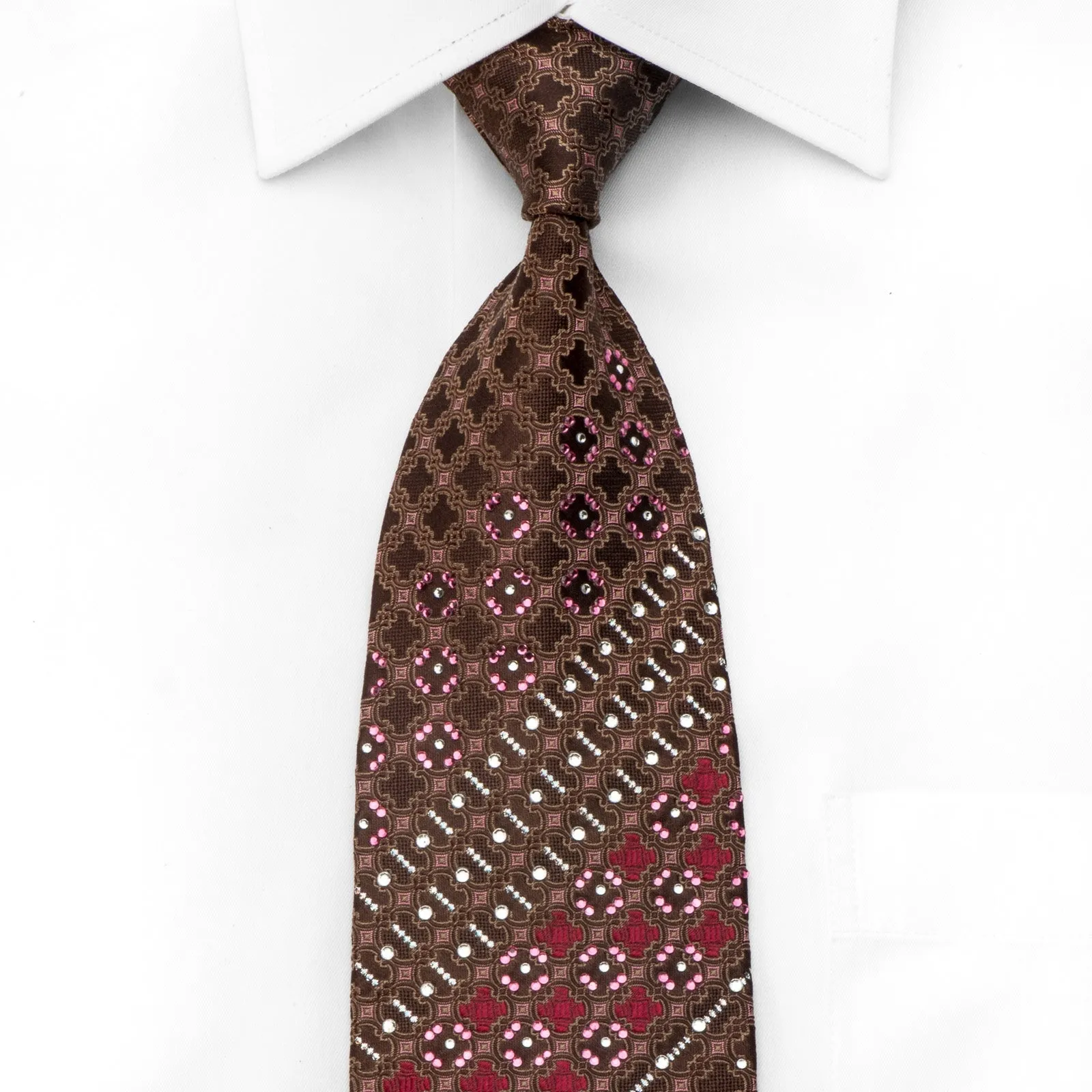 Elle Homme Mens Crystal Necktie Cartouche On Brown With Silver Sparkles