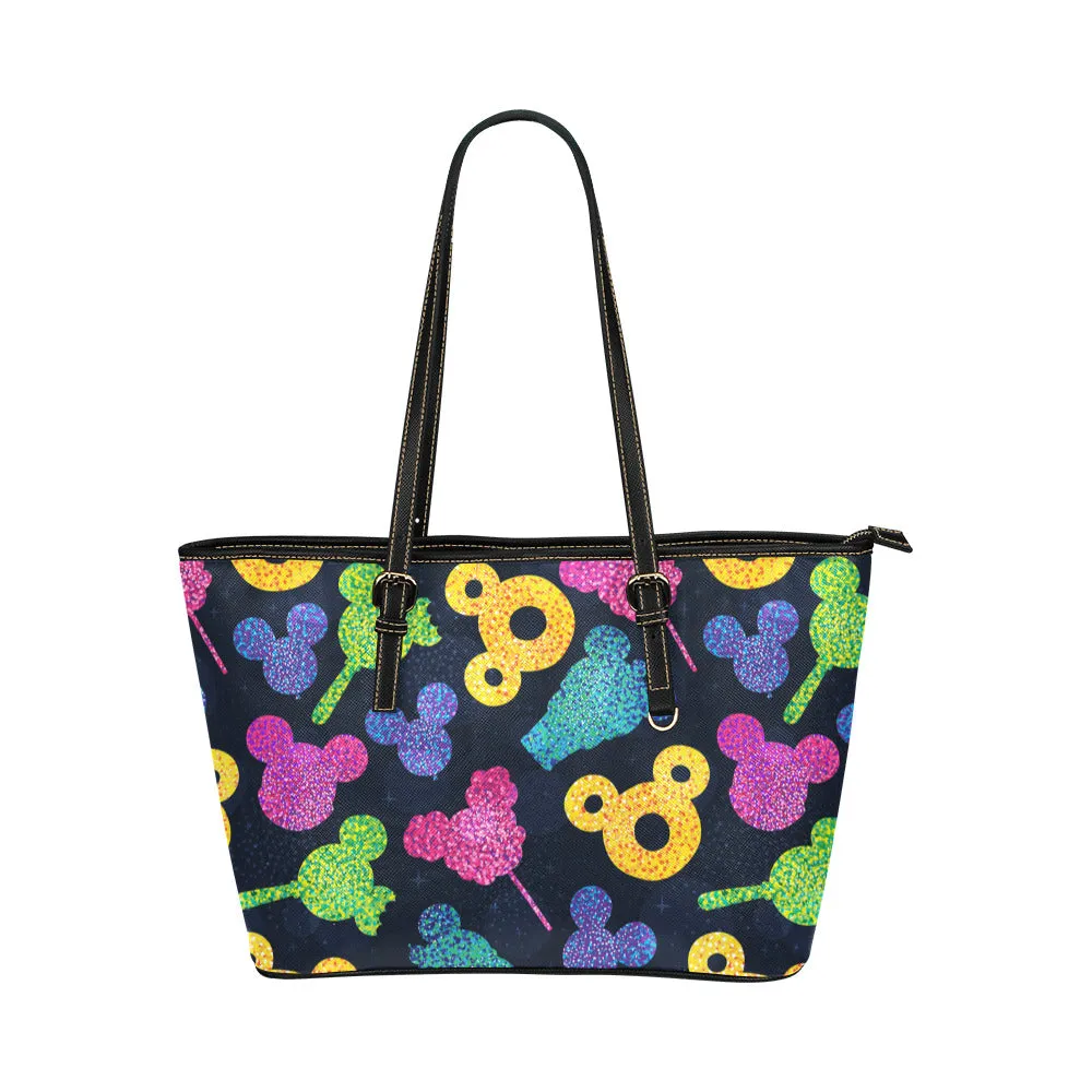 Glitter Park Snacks Leather Tote Bag