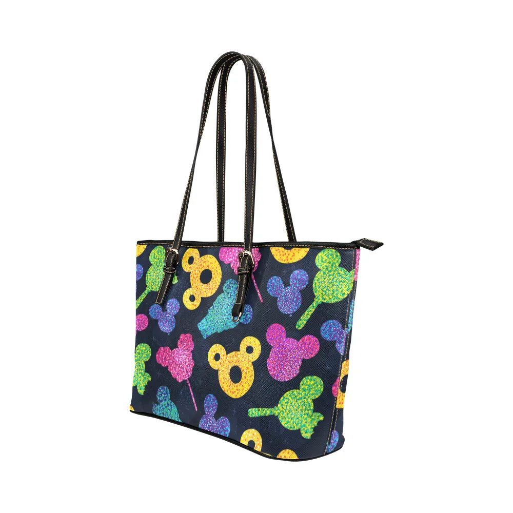 Glitter Park Snacks Leather Tote Bag