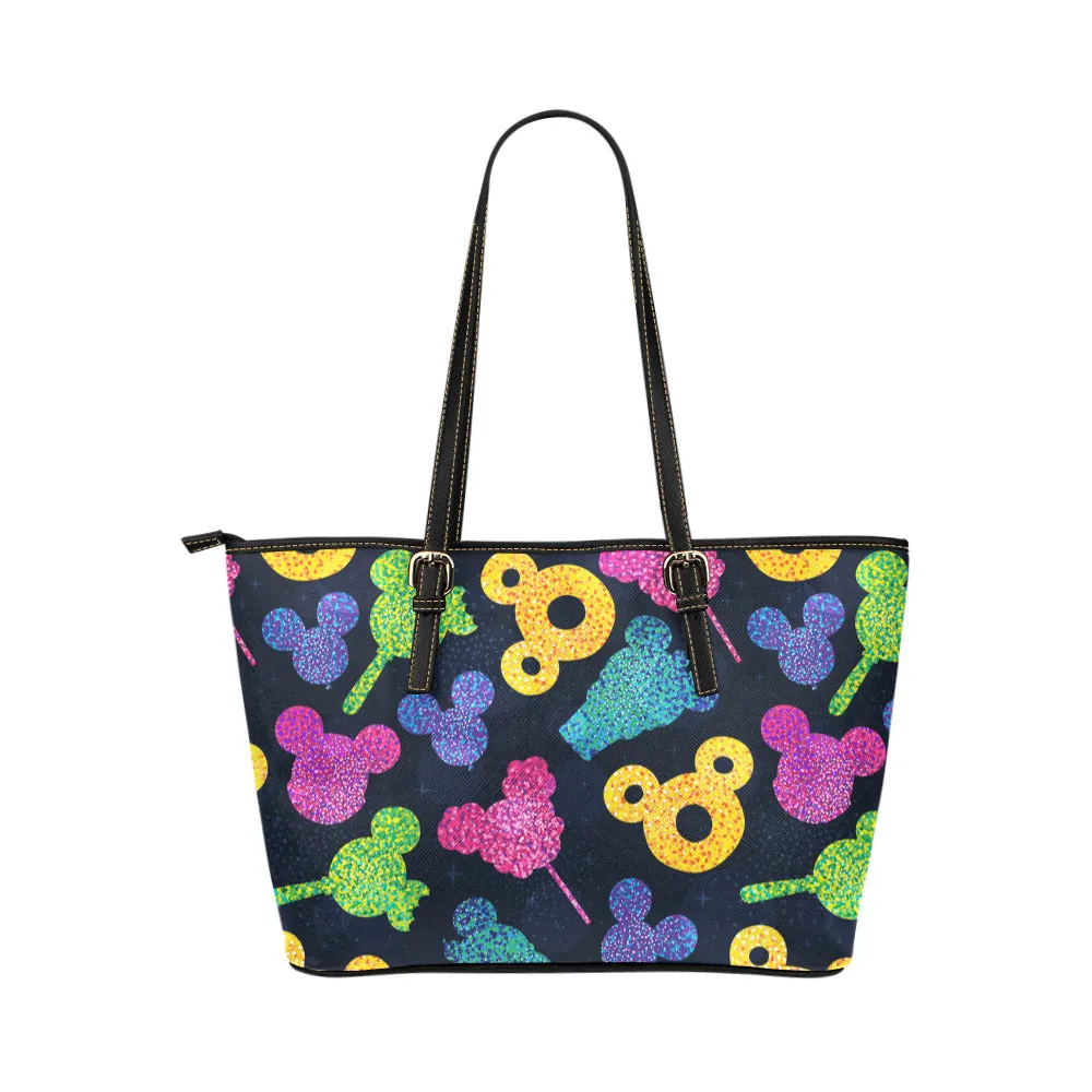 Glitter Park Snacks Leather Tote Bag