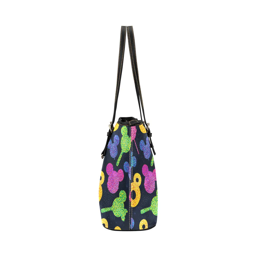 Glitter Park Snacks Leather Tote Bag