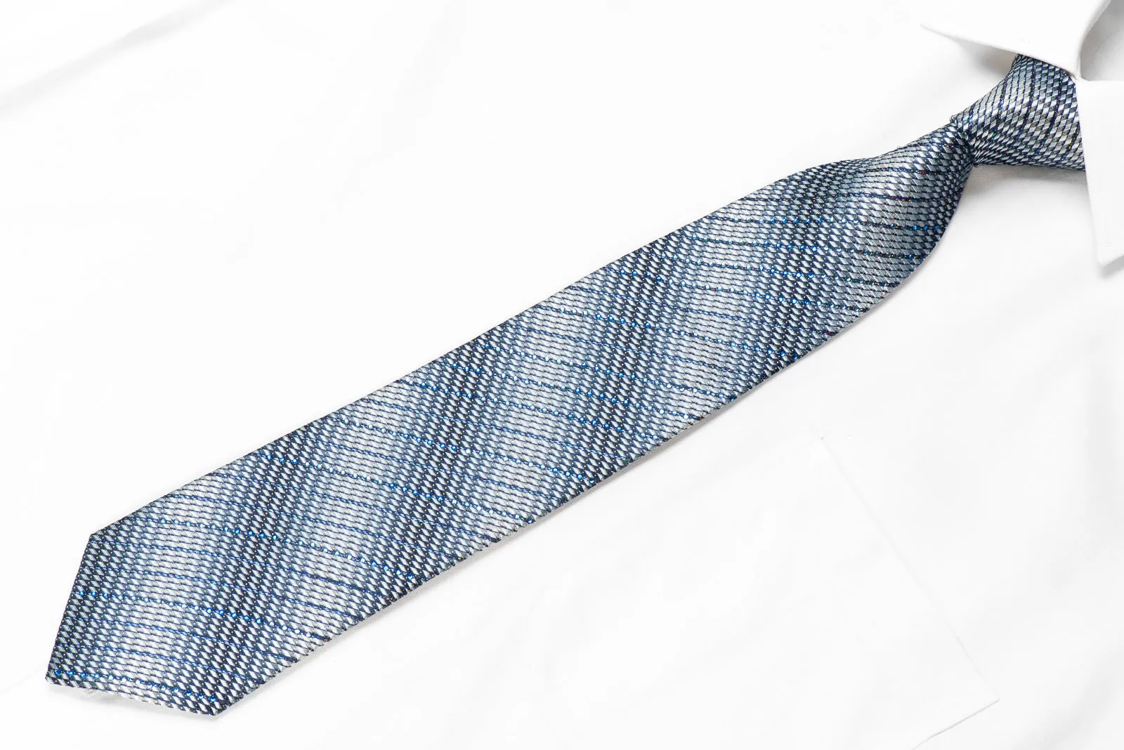 Indian Leaders Men's Crystal Tie Silver Blue Geometric With Silver Sparkles