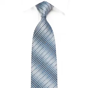 Indian Leaders Men's Crystal Tie Silver Blue Geometric With Silver Sparkles