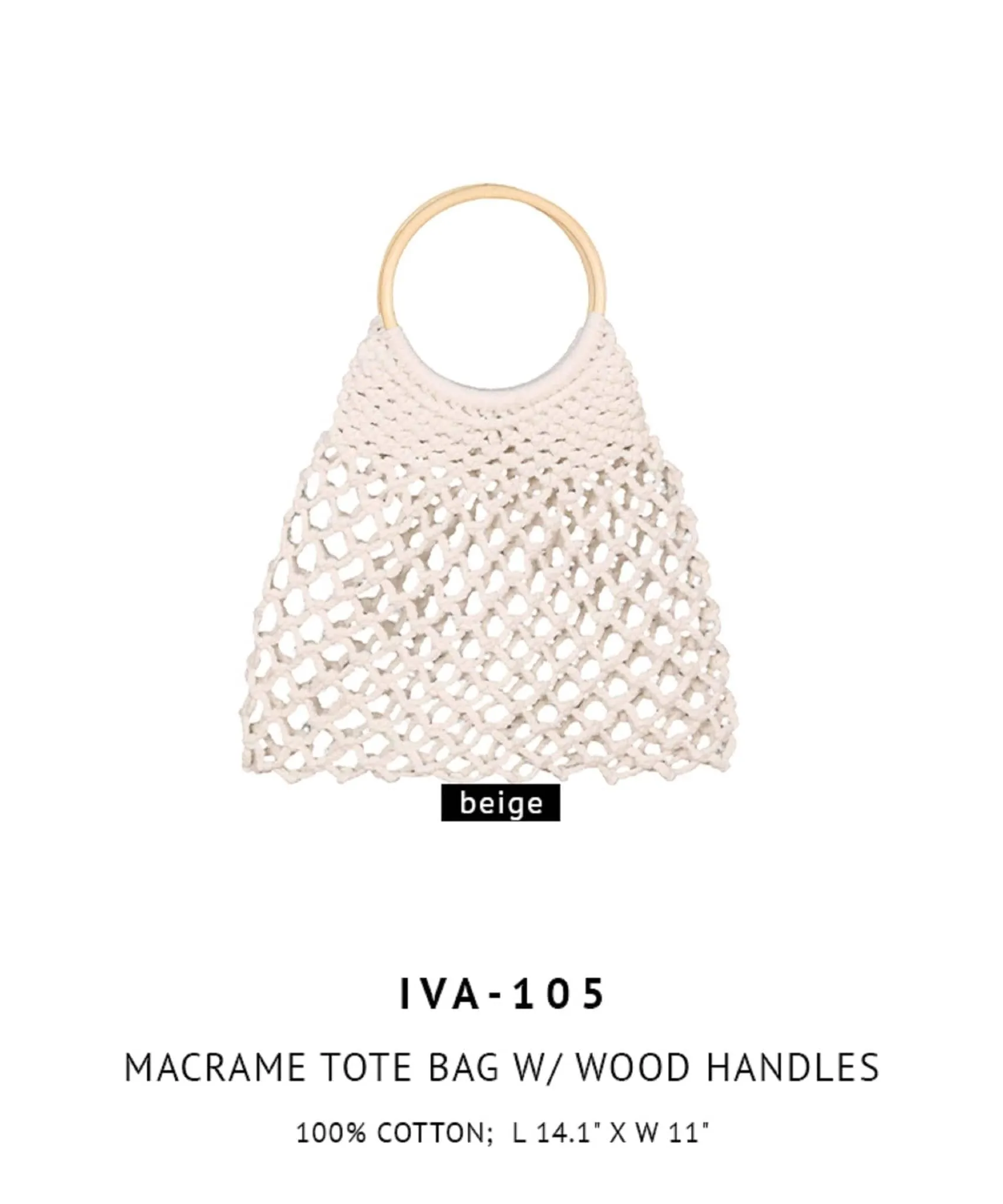 IVA105 Linda Macrame Crochet Tote Bag With Wooden Handles