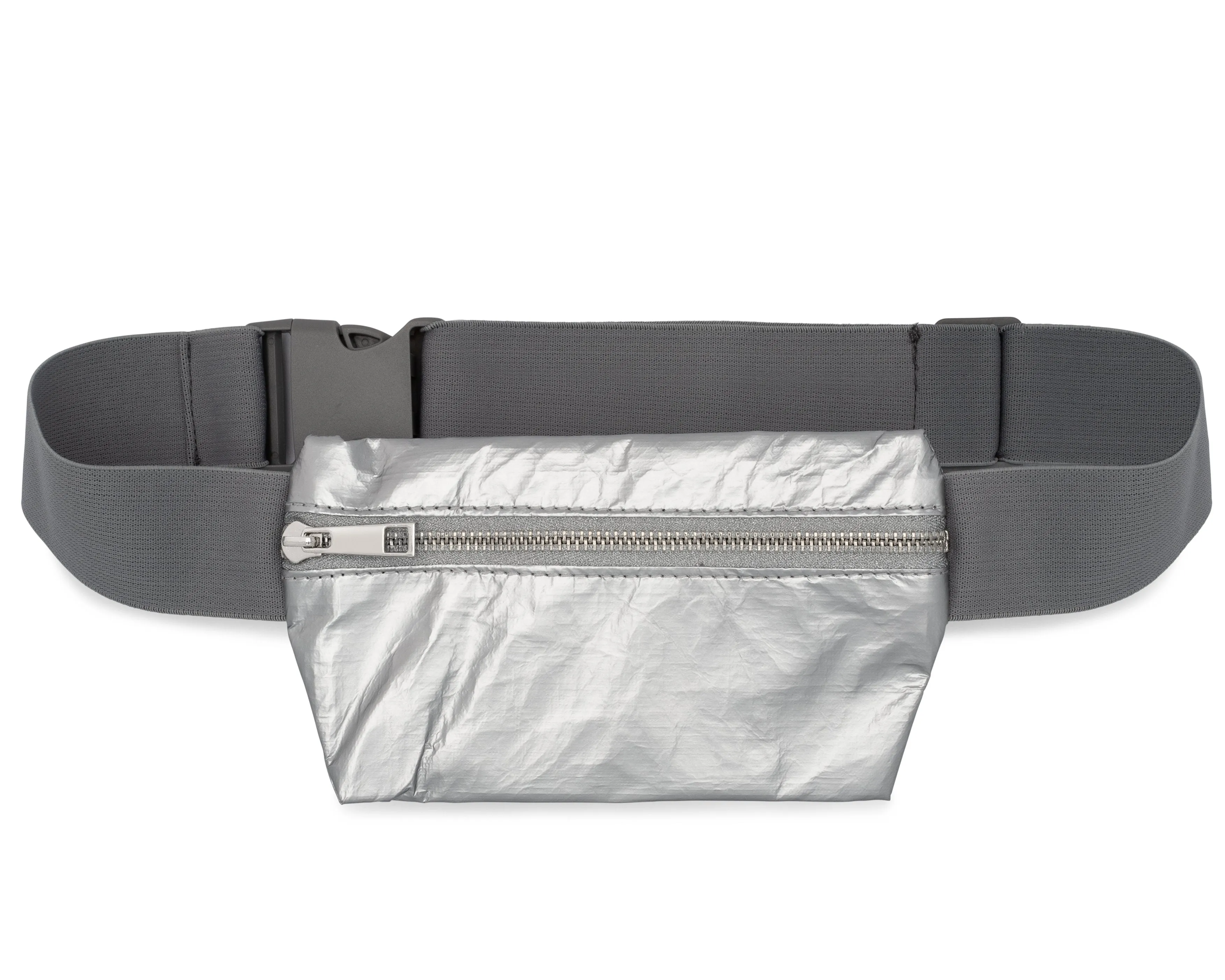 Lay Flat Fanny Pack in Silver with Gray Strap