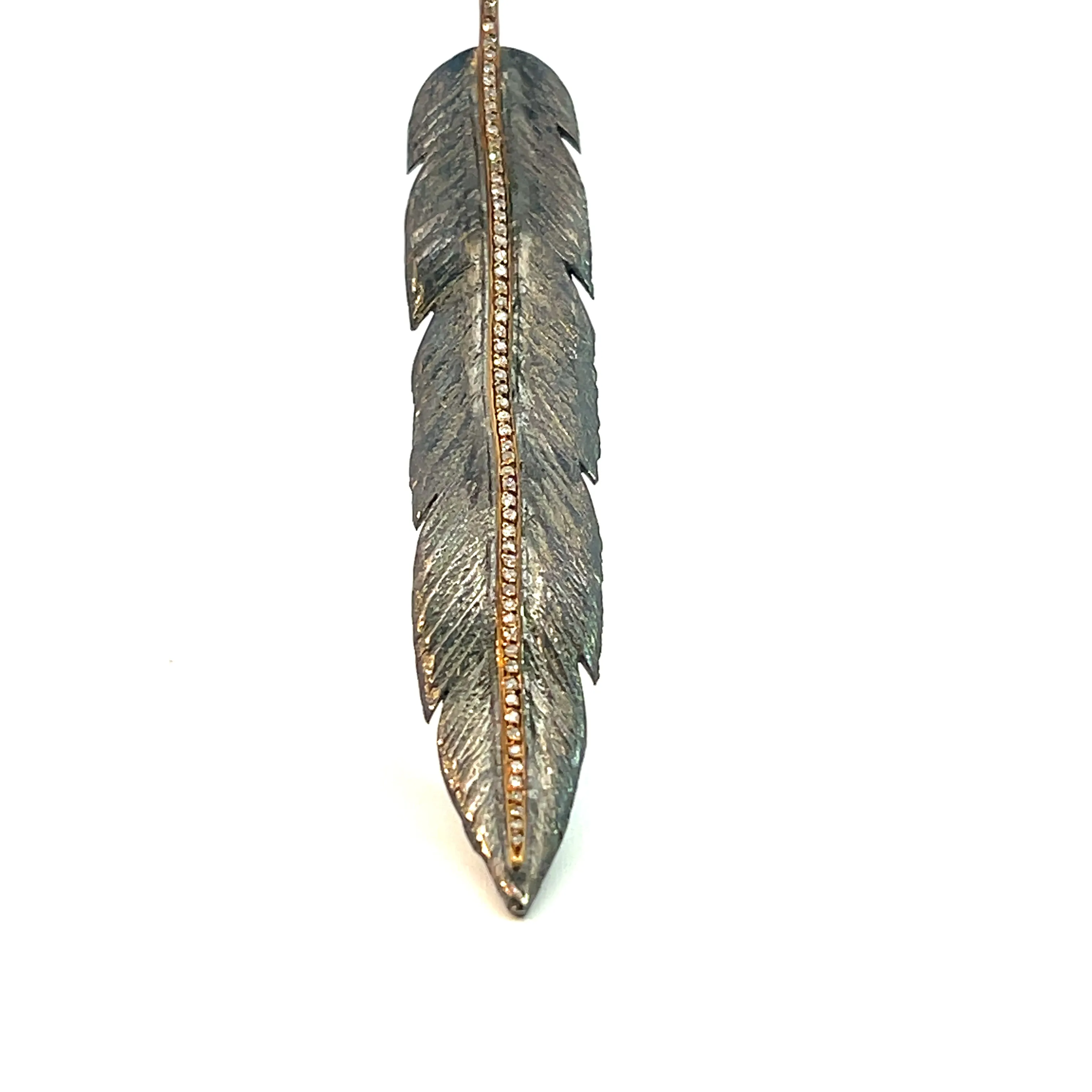 Long Blackened Silver Feather Necklace