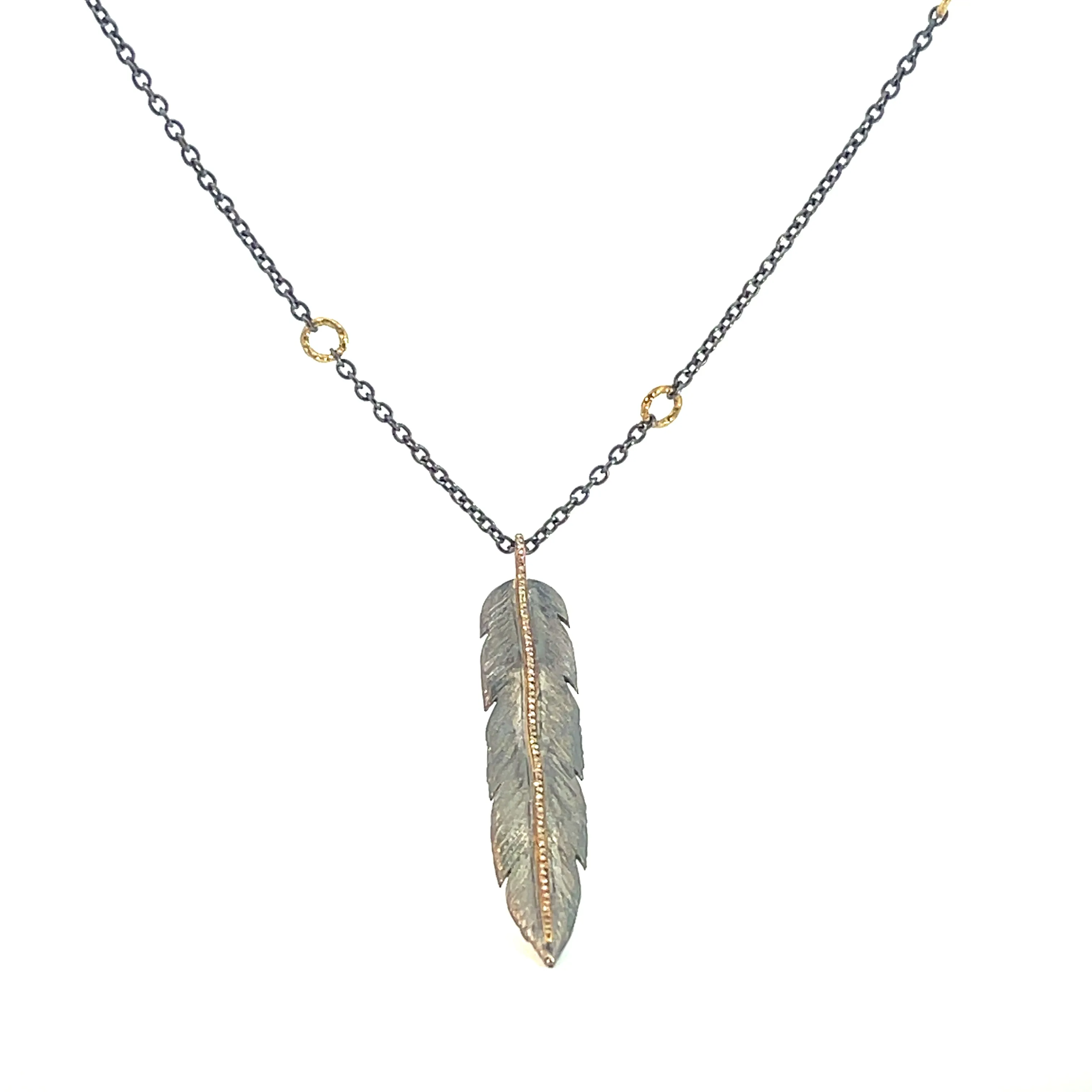 Long Blackened Silver Feather Necklace