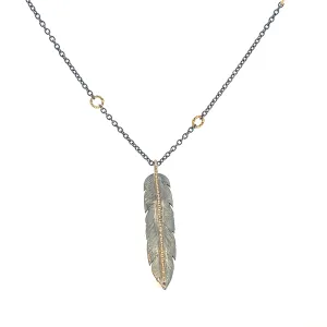 Long Blackened Silver Feather Necklace