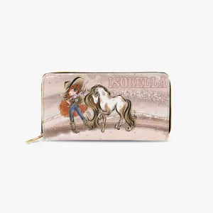 Long Type Zipper Purse, Howdy Cowgirl & Horse, Red Curly Hair Brown Eyes, Personalised