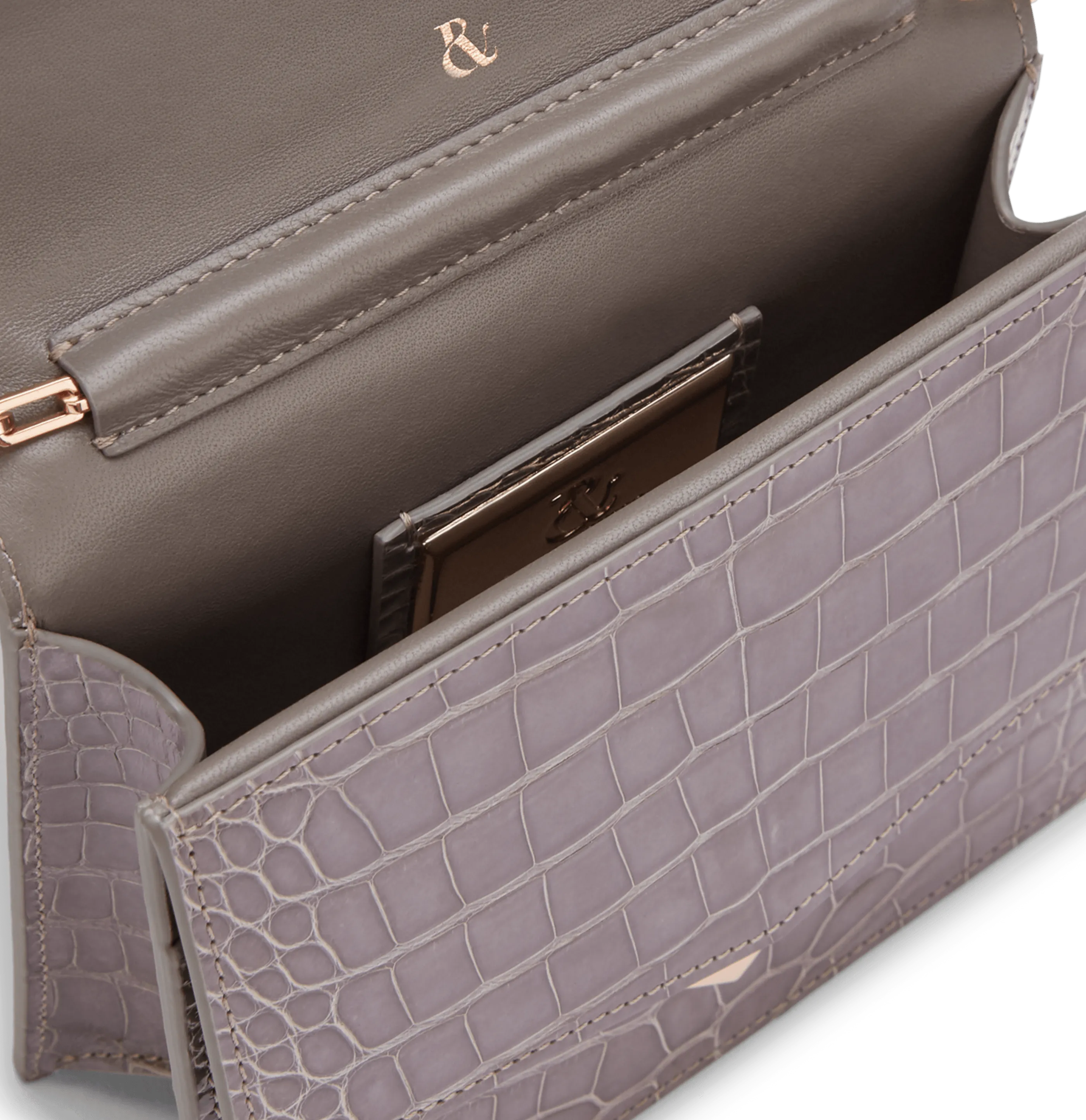 Mauve Lisse Alligator Alina Clutch