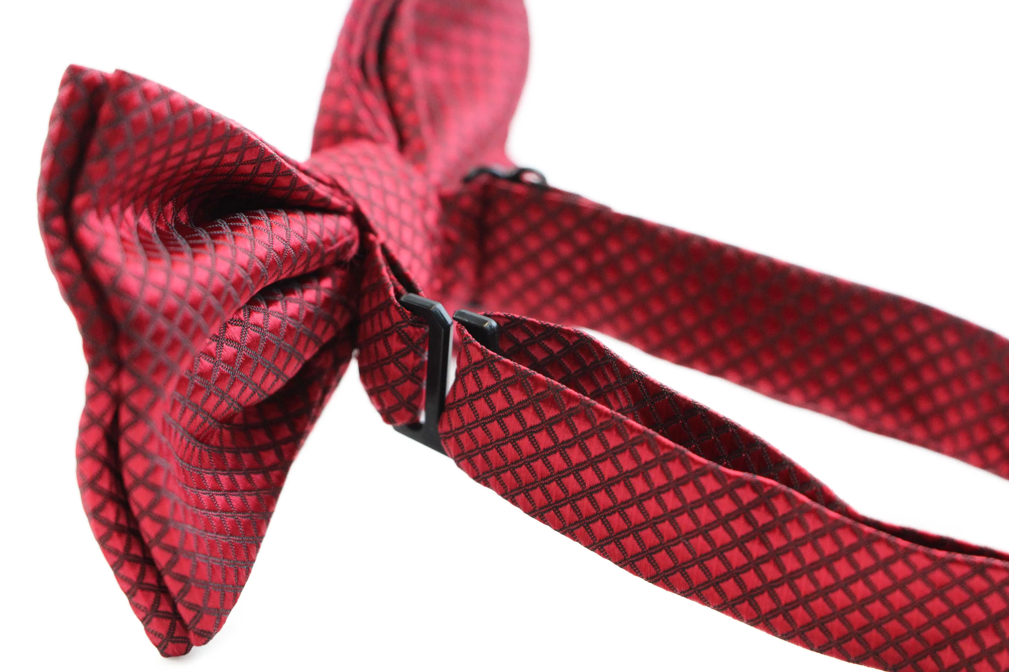 Mens Maroon Plain Coloured Large Patterned Checkered Bow Tie