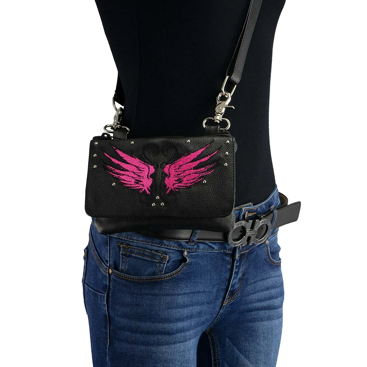 Milwaukee Leather MP8850 Ladies 'Winged' Leather Black and Pink