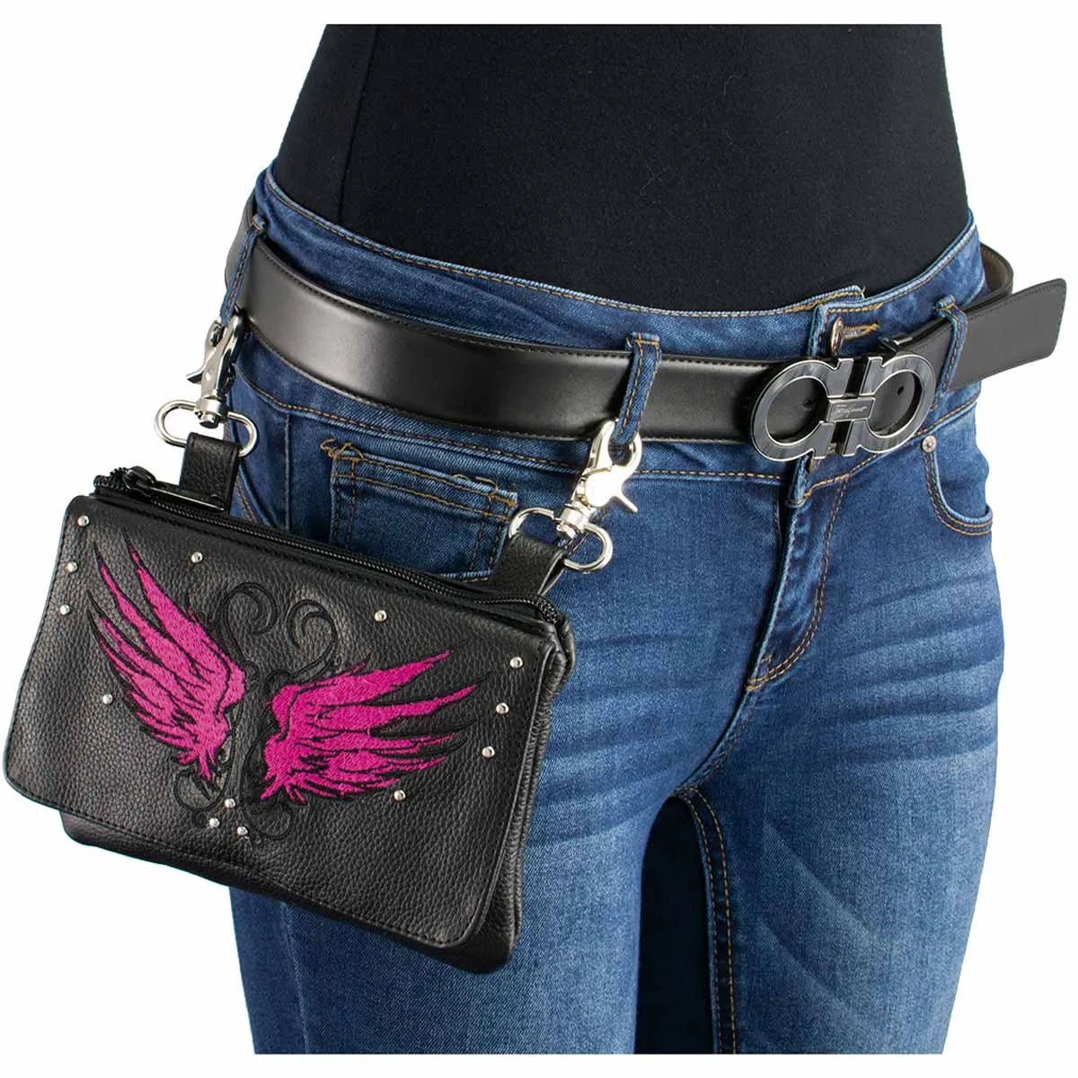 Milwaukee Leather MP8850 Ladies 'Winged' Leather Black and Pink