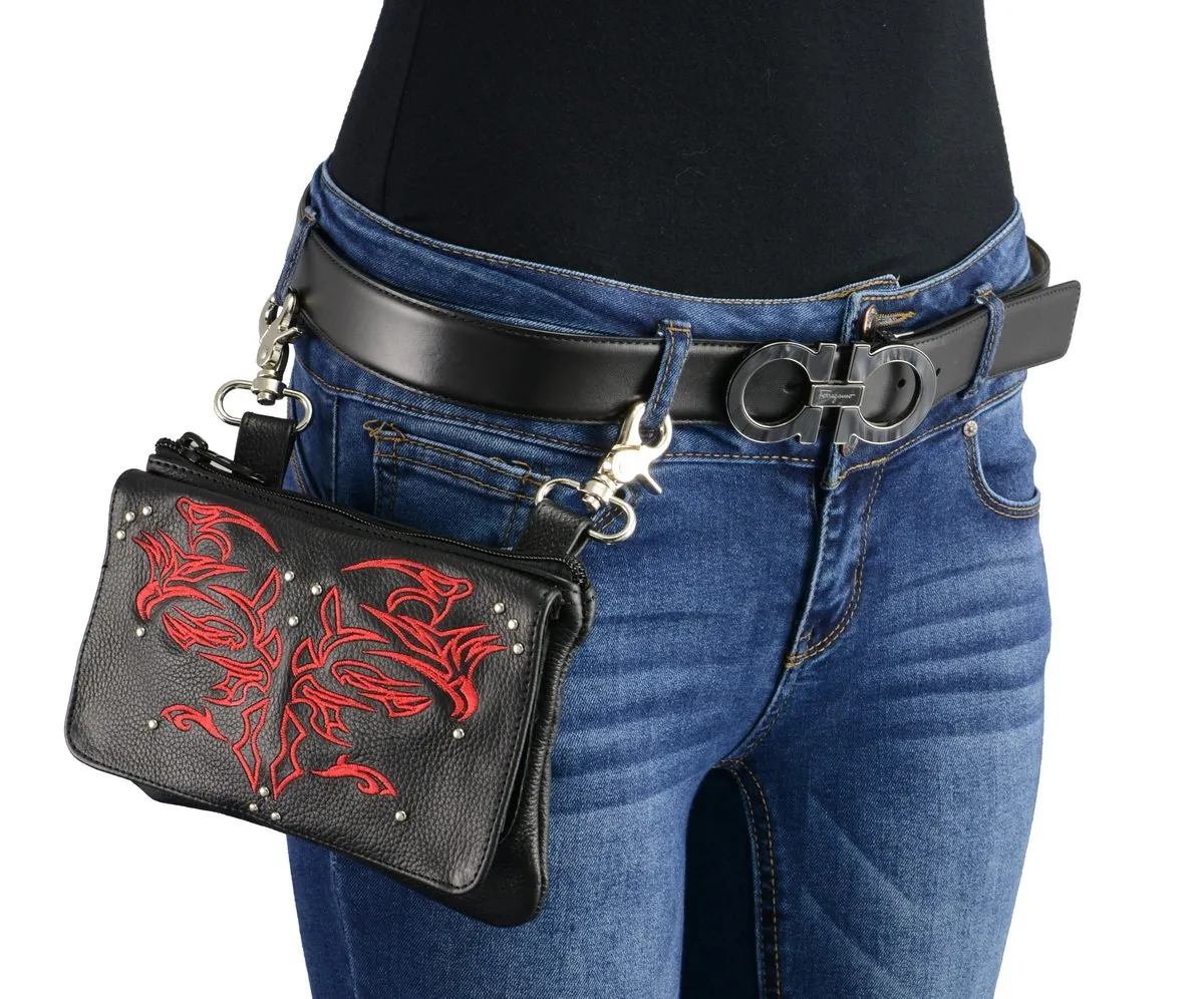 Milwaukee Leather MP8852 Women's Black and Red Leather Multi Pocket Belt Bag