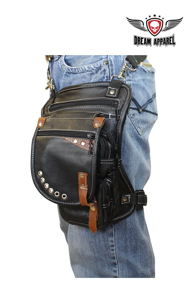 Naked Cowhide Leather Thigh Bag W/ Gun Pocket - Black & Touch Of Brown