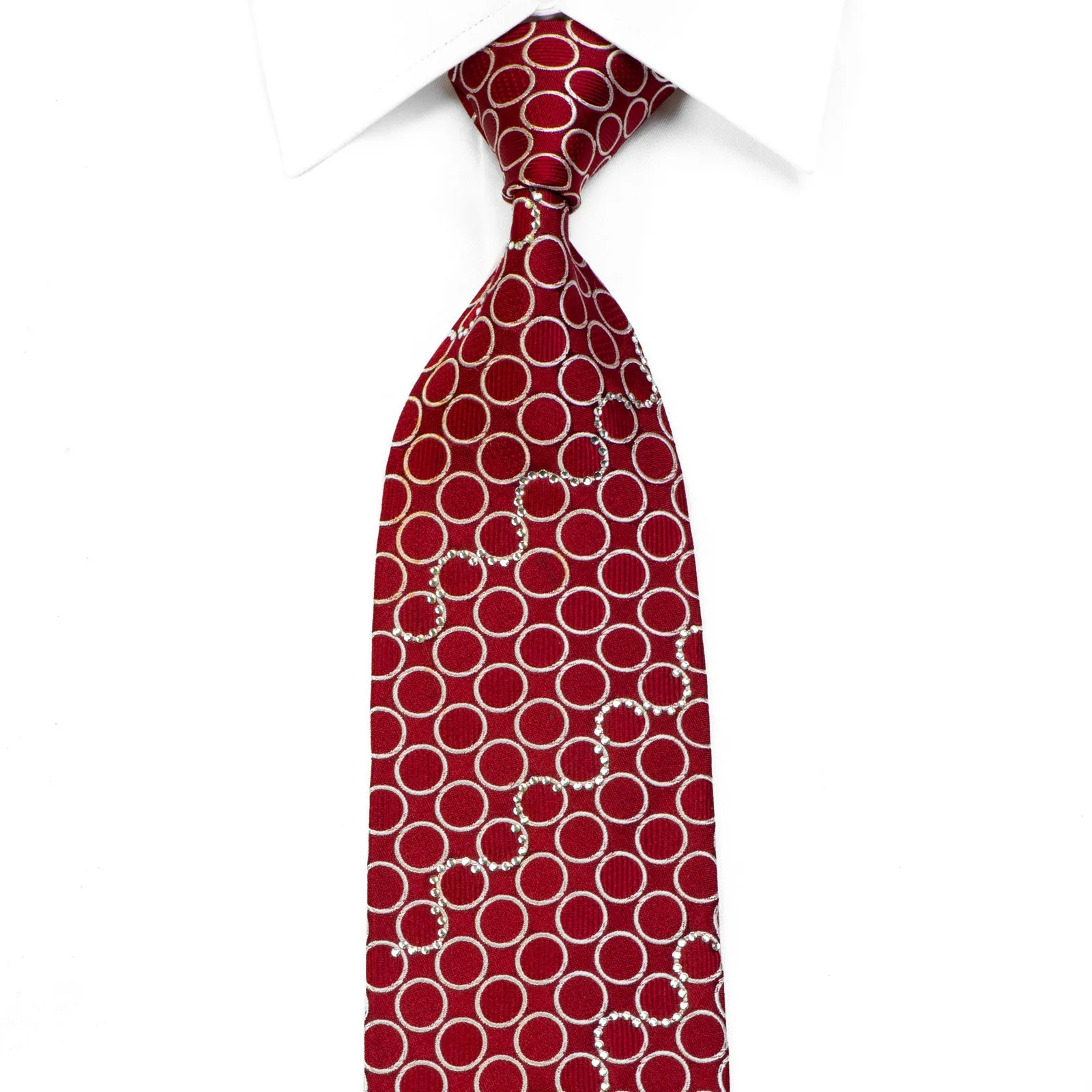 Nina Ricci Rhinestone Silk Tie Silver Circles On Burgundy