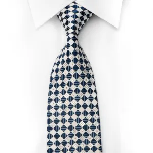 Pierre Cardin Men's Crystal Rhinestone Tie White Blue Checkered Silk With Silver Sparkles