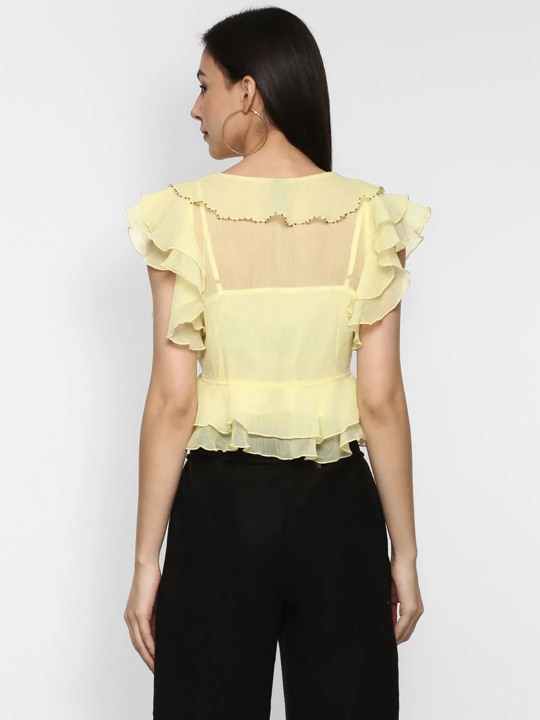 Porsorte Women Yellow Chiffon Shrug Top Without Lining