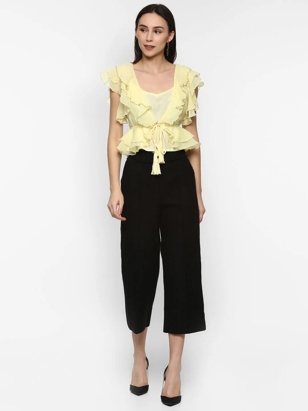 Porsorte Women Yellow Chiffon Shrug Top Without Lining