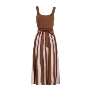 Pre Order:  Brown Halter Knitted Pleated Dress