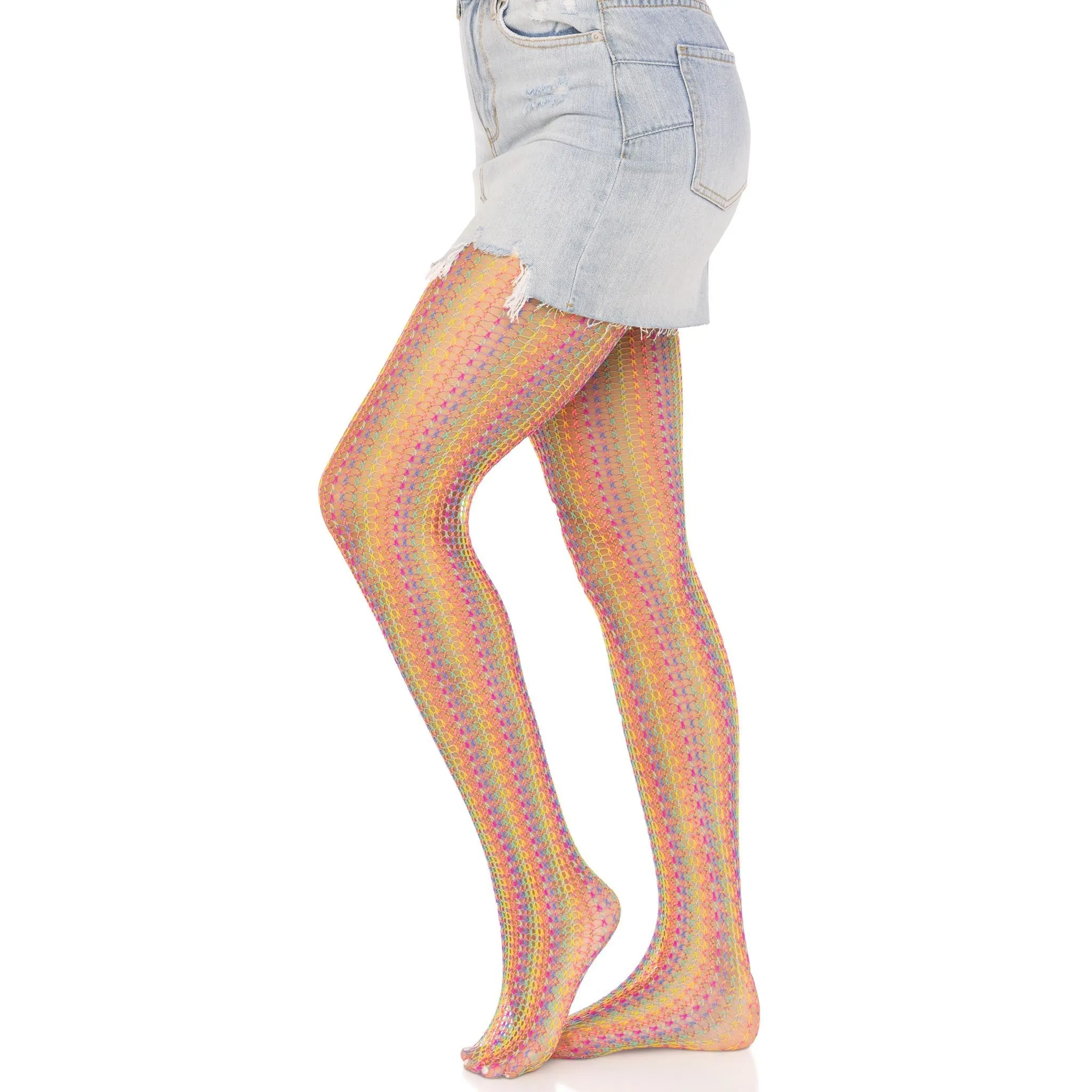 Rainbow Crochet Net Tights - One Size - Multicolor