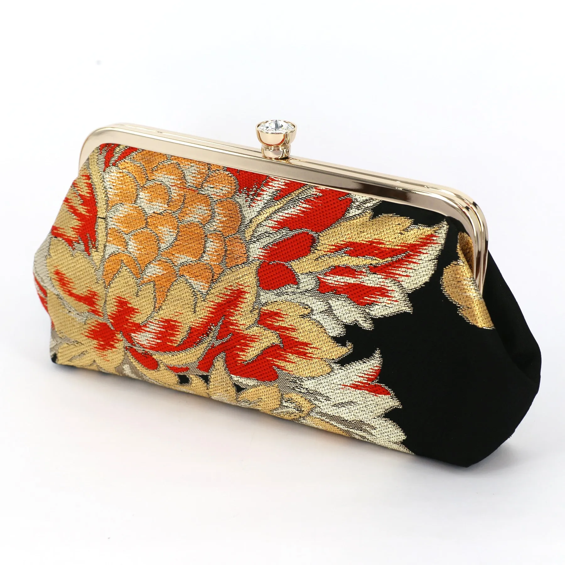 Red Camellia Kimono Clutch Purse on Black | Upcycled from vintage Japanese Obi