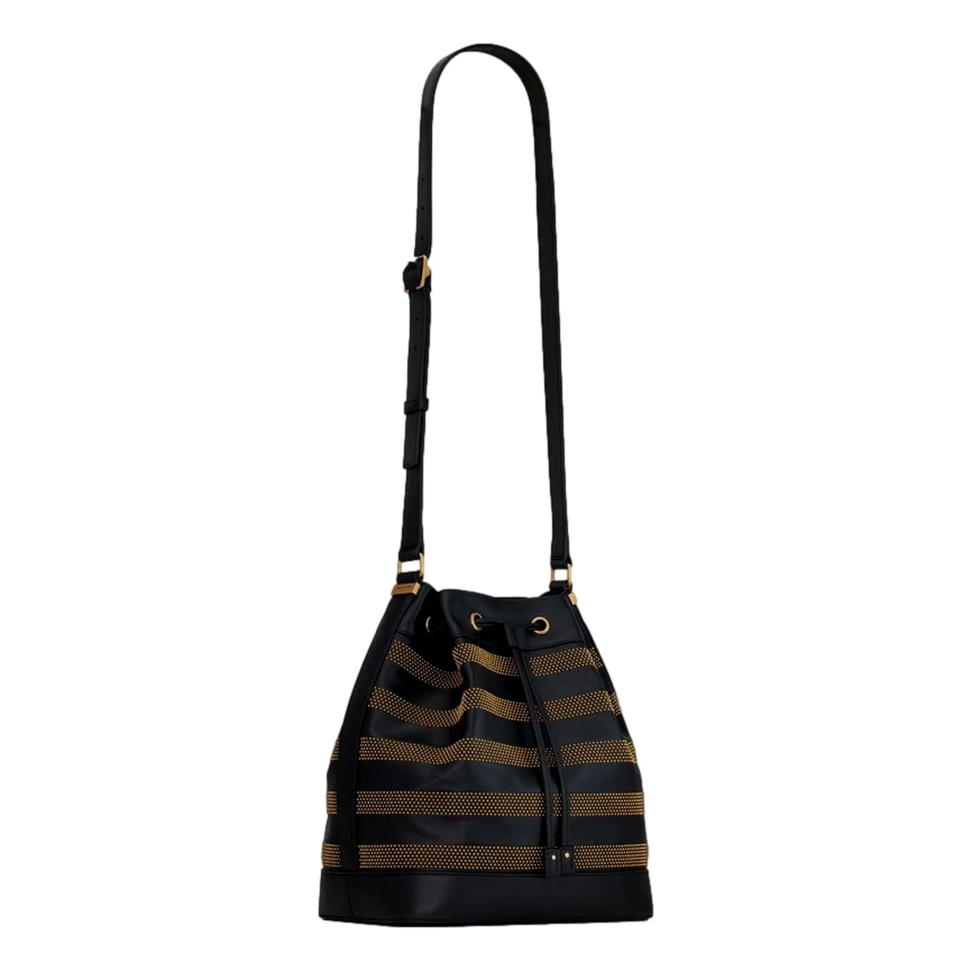 Saint Laurent Seau Studded Black Leather Crossbody Bucket Bag