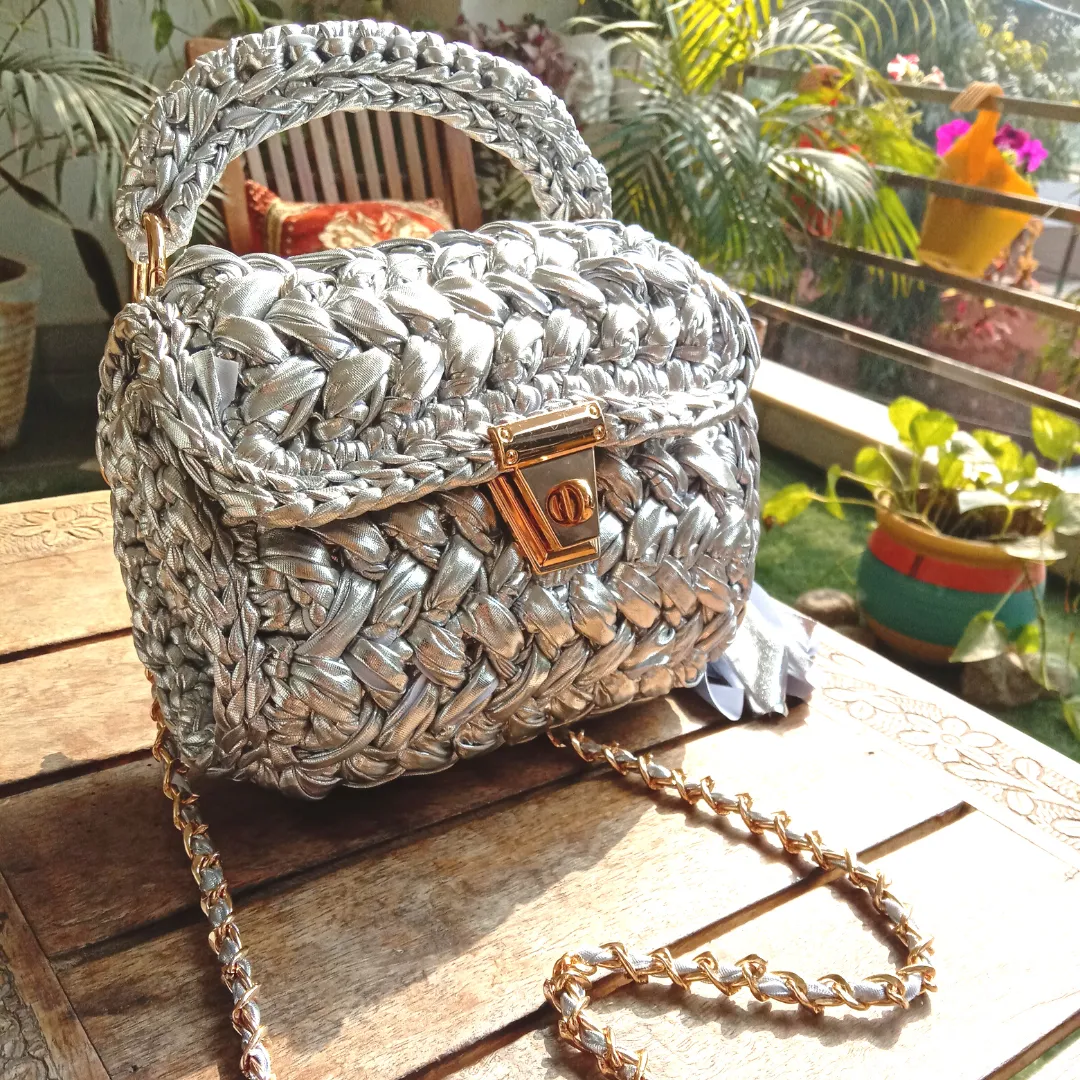 Shiroli Handmade Designer Metallic Silver Bag