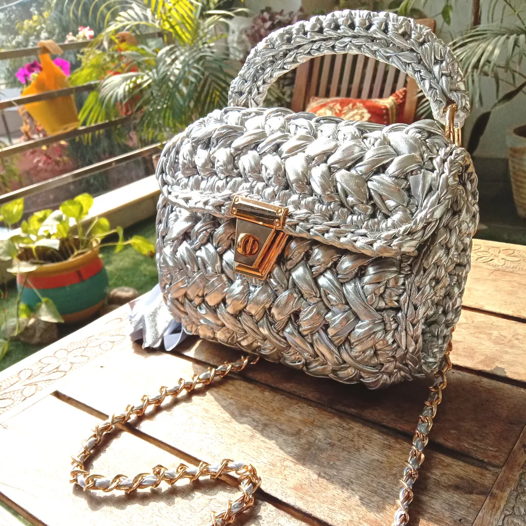 Shiroli Handmade Designer Metallic Silver Bag